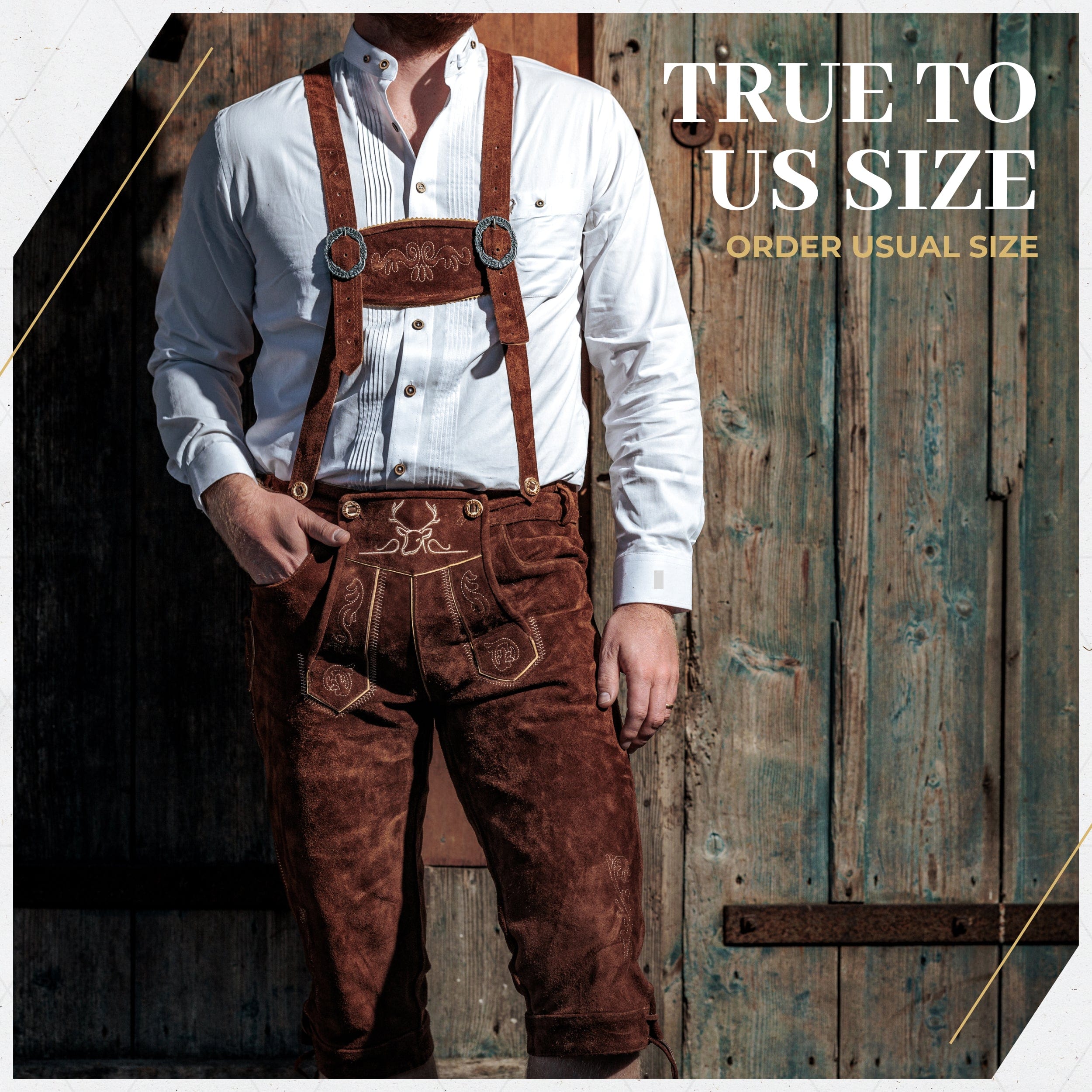 Bavaria Trachten Lederhosen Men Kneebound Dark Brown Oktoberfest 