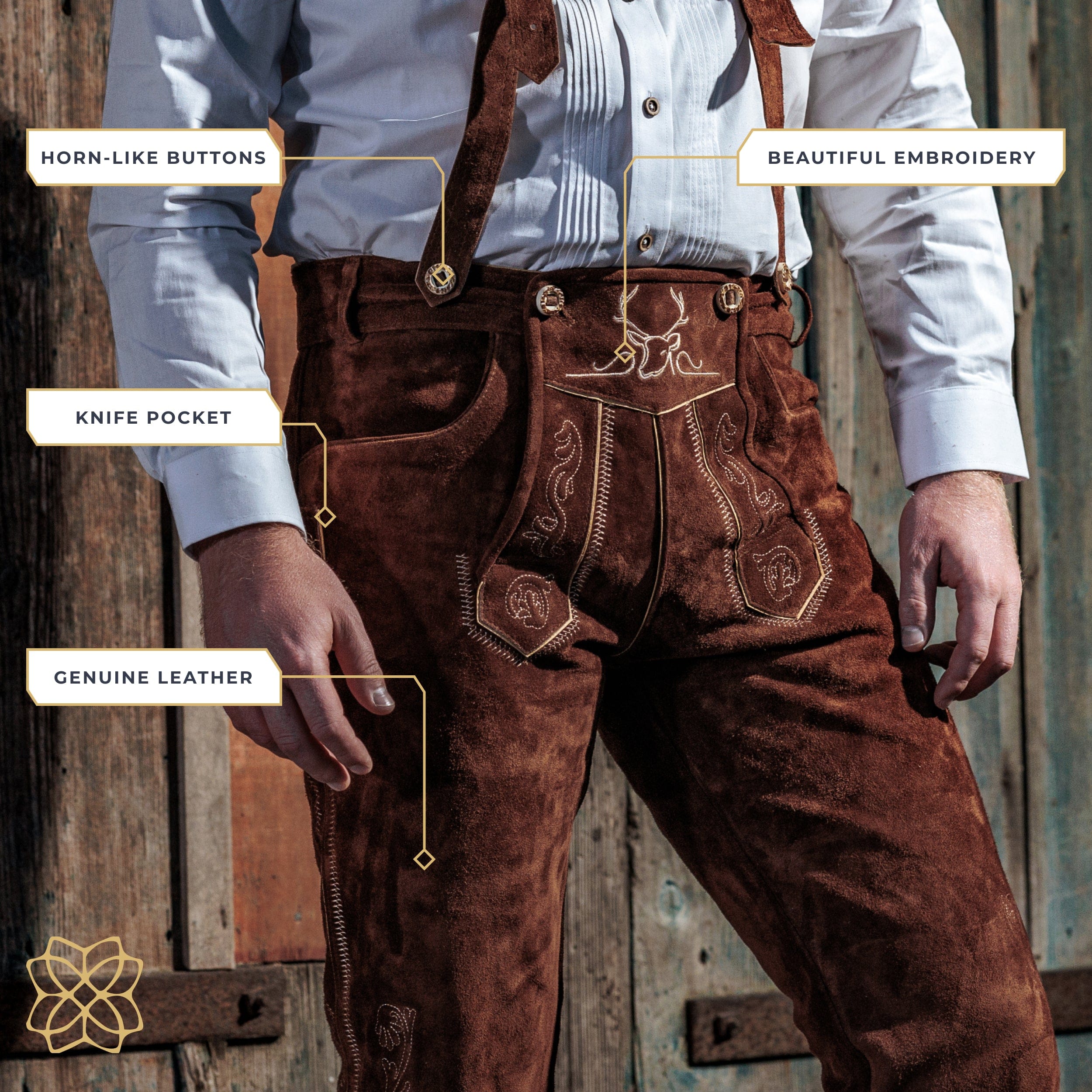Bavaria Trachten Lederhosen Men Kneebound Dark Brown Oktoberfest 