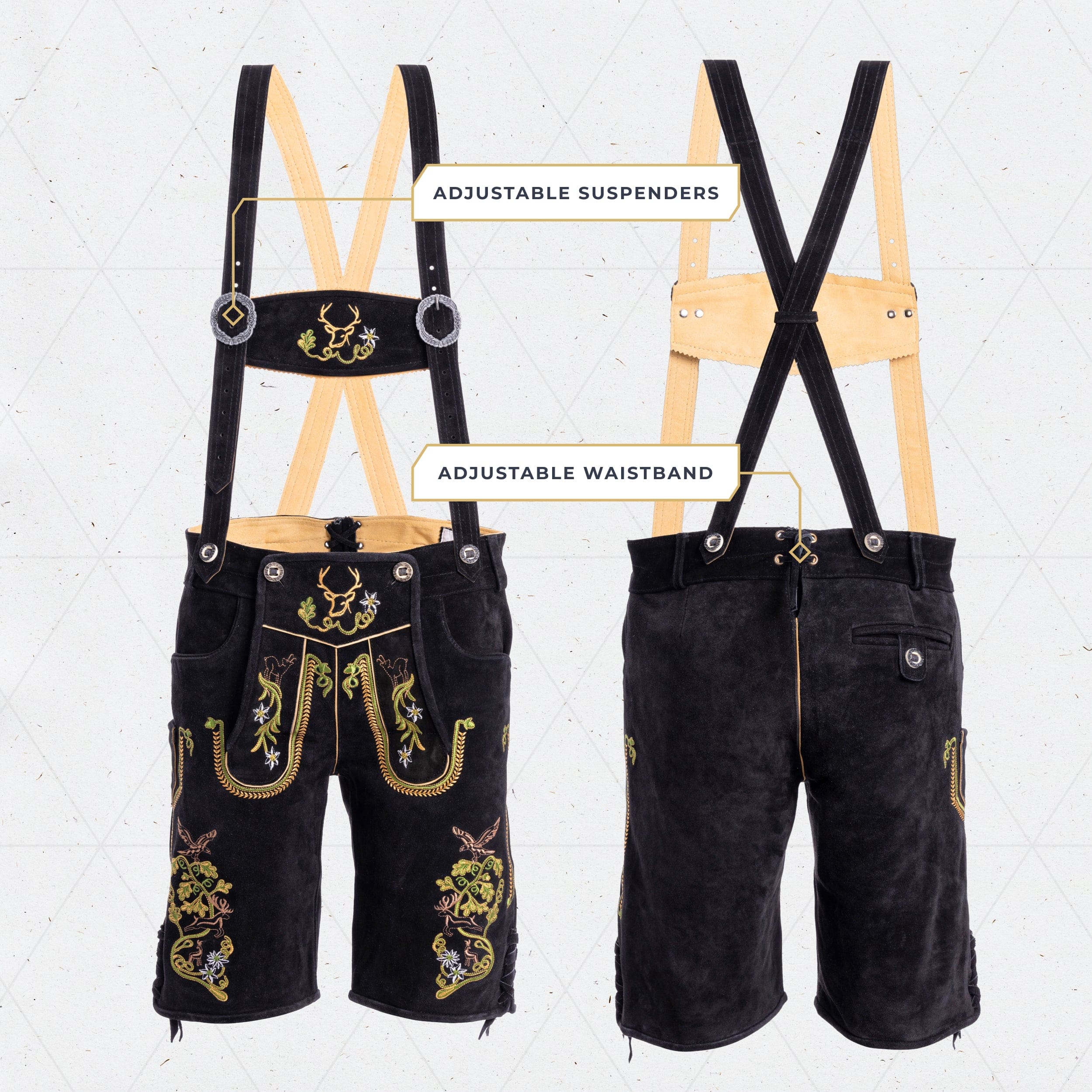 Bavaria Trachten Lederhosen Men Short Black Royal Oktoberfest 