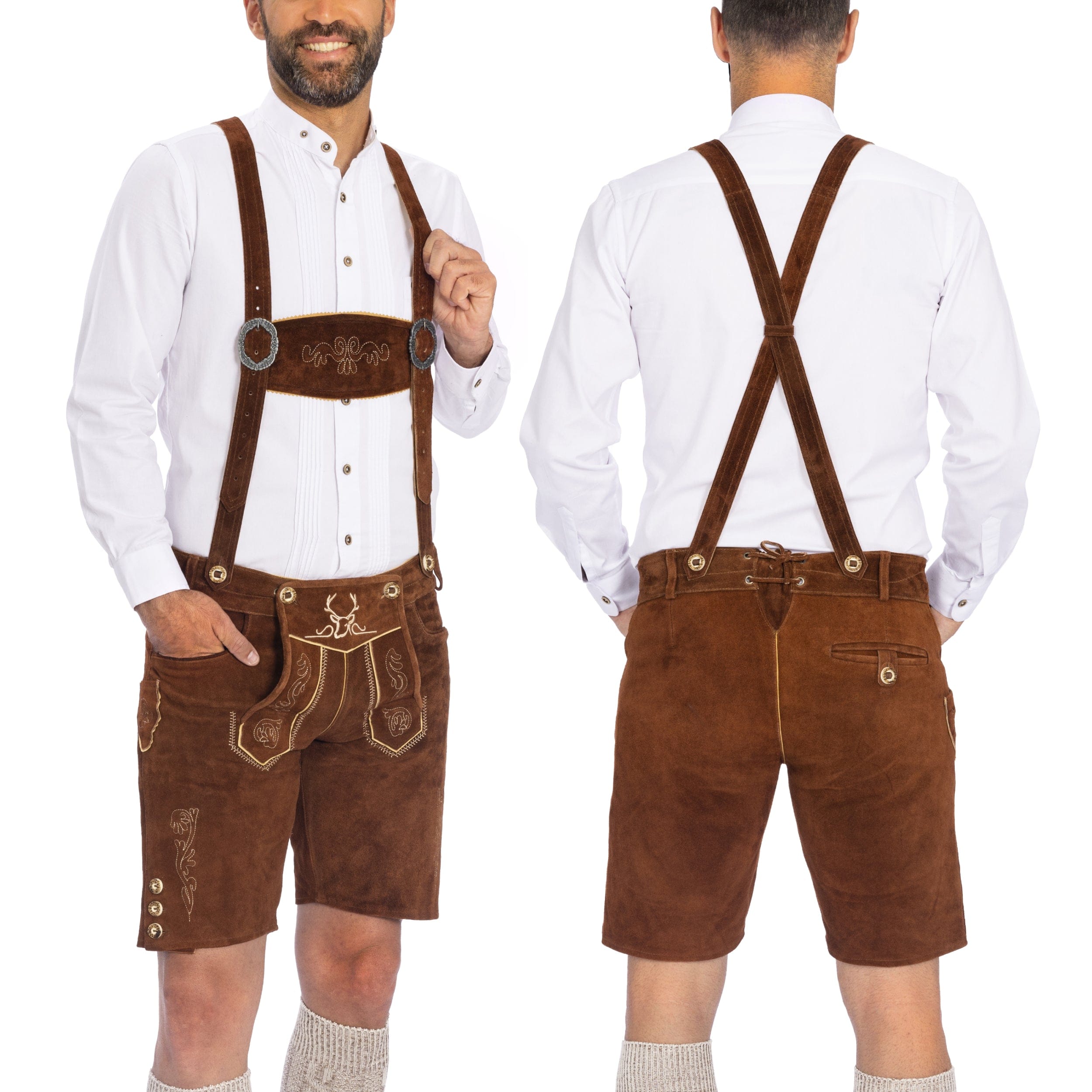Bavaria Trachten Lederhosen Men Short Dark Brown Oktoberfest 