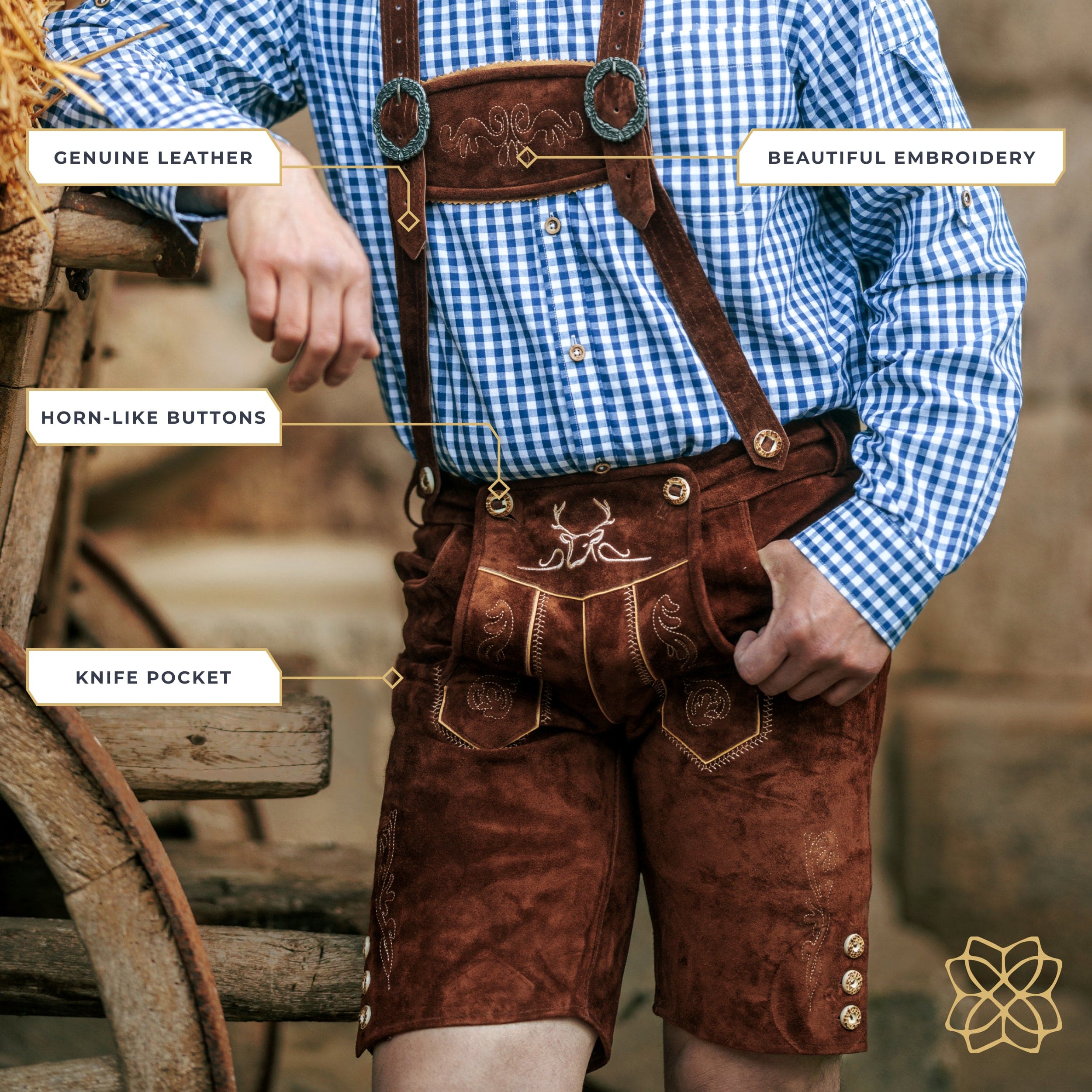 Bavaria Trachten Lederhosen Men Short Dark Brown Oktoberfest 