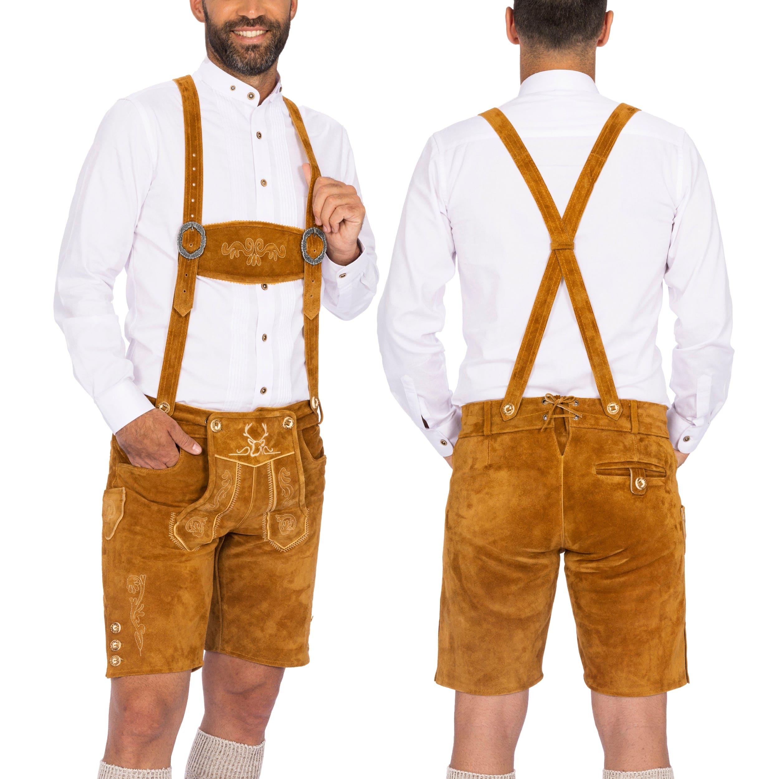 Bavaria Trachten Lederhosen Men Short Light Brown Oktoberfest 
