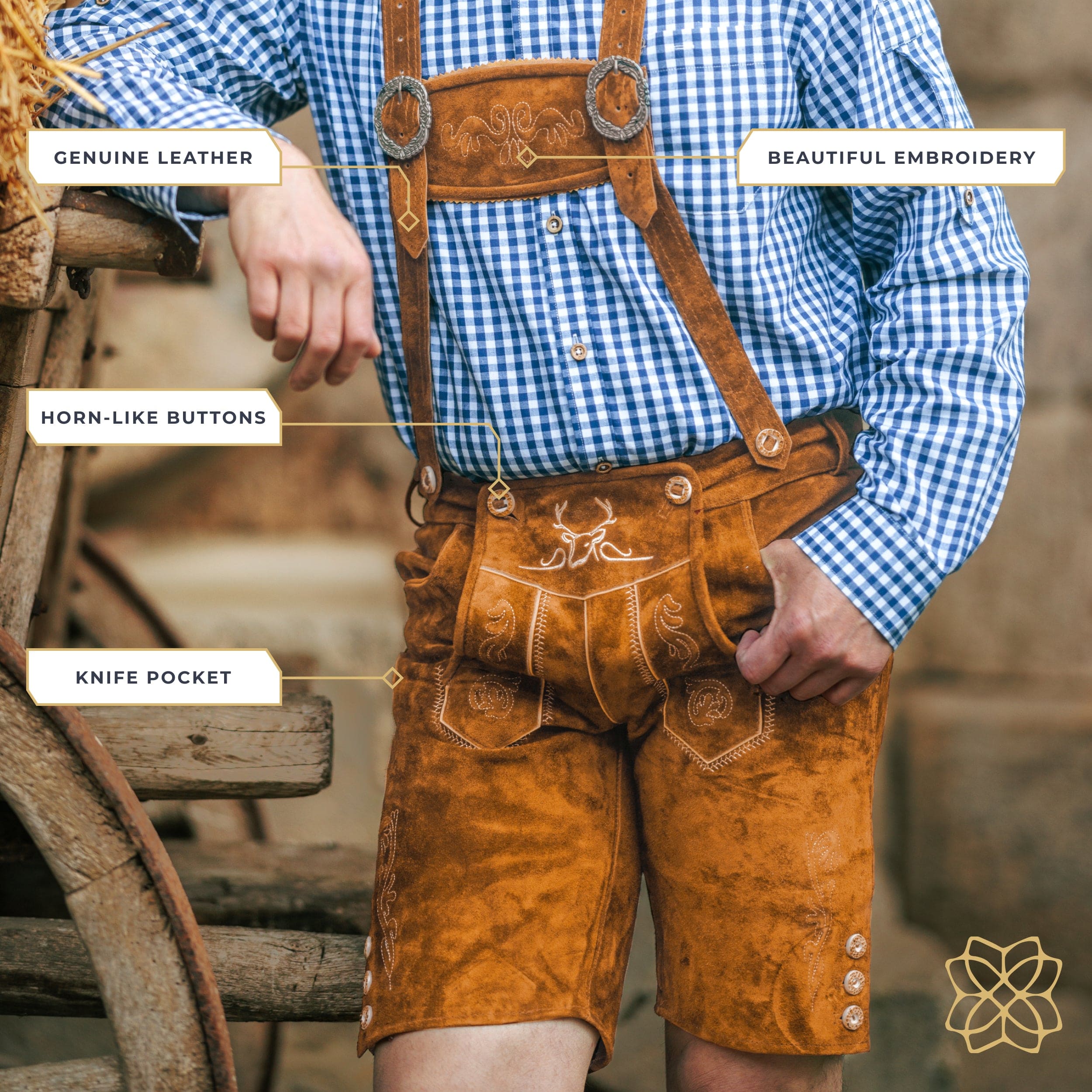 Bavaria Trachten Lederhosen Men Short Light Brown Oktoberfest 