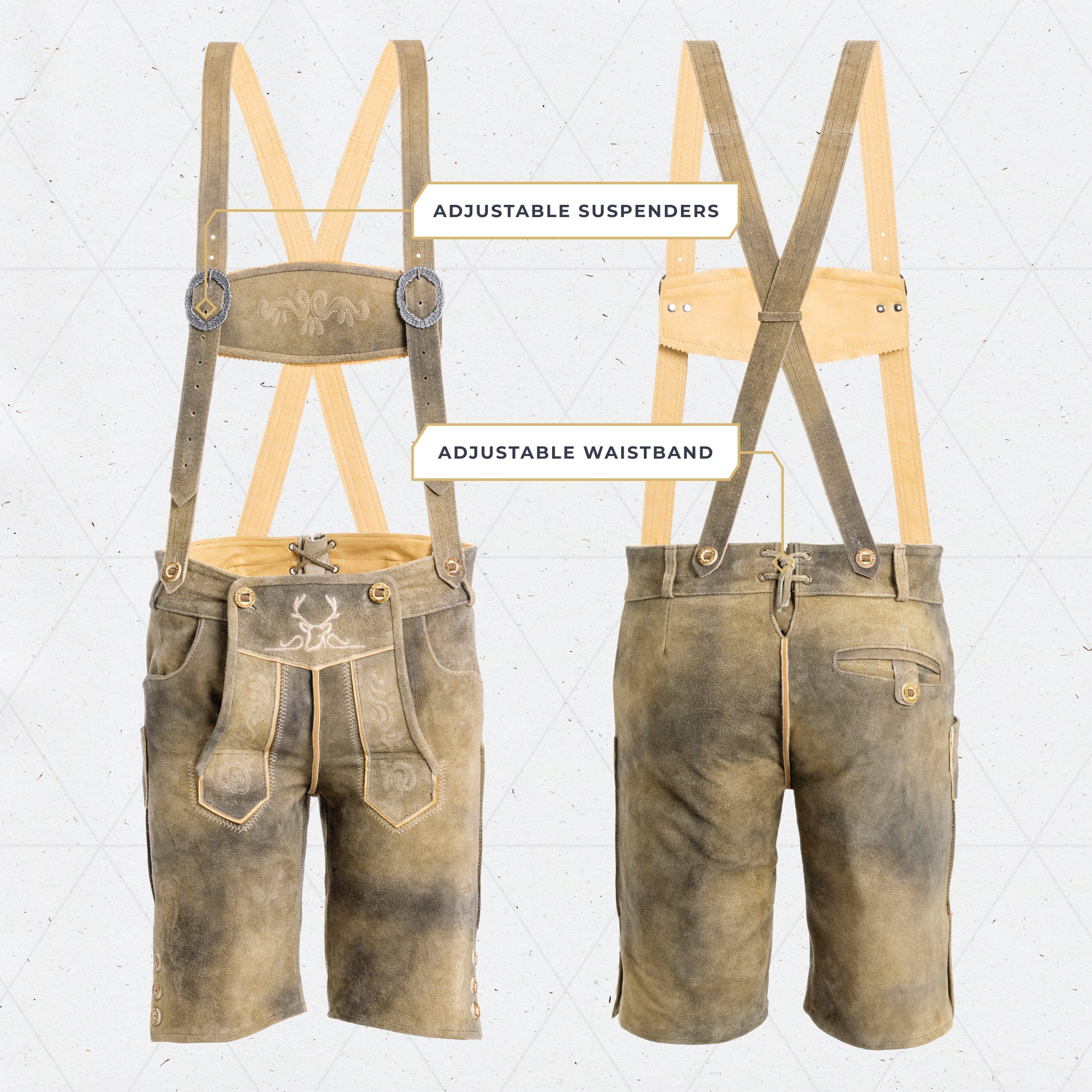 Bavaria Trachten Lederhosen Men Short Mushroom Brown Oktoberfest 