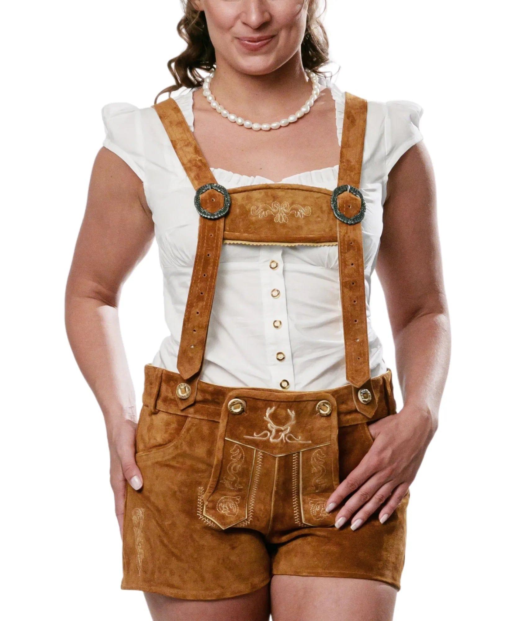 Bavaria Trachten Lederhosen Women Hot Pants Light Brown Oktoberfest 