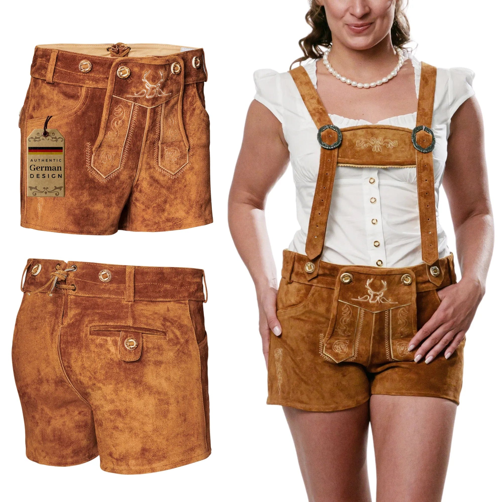 Bavaria Trachten Lederhosen Women Hot Pants Light Brown Oktoberfest 