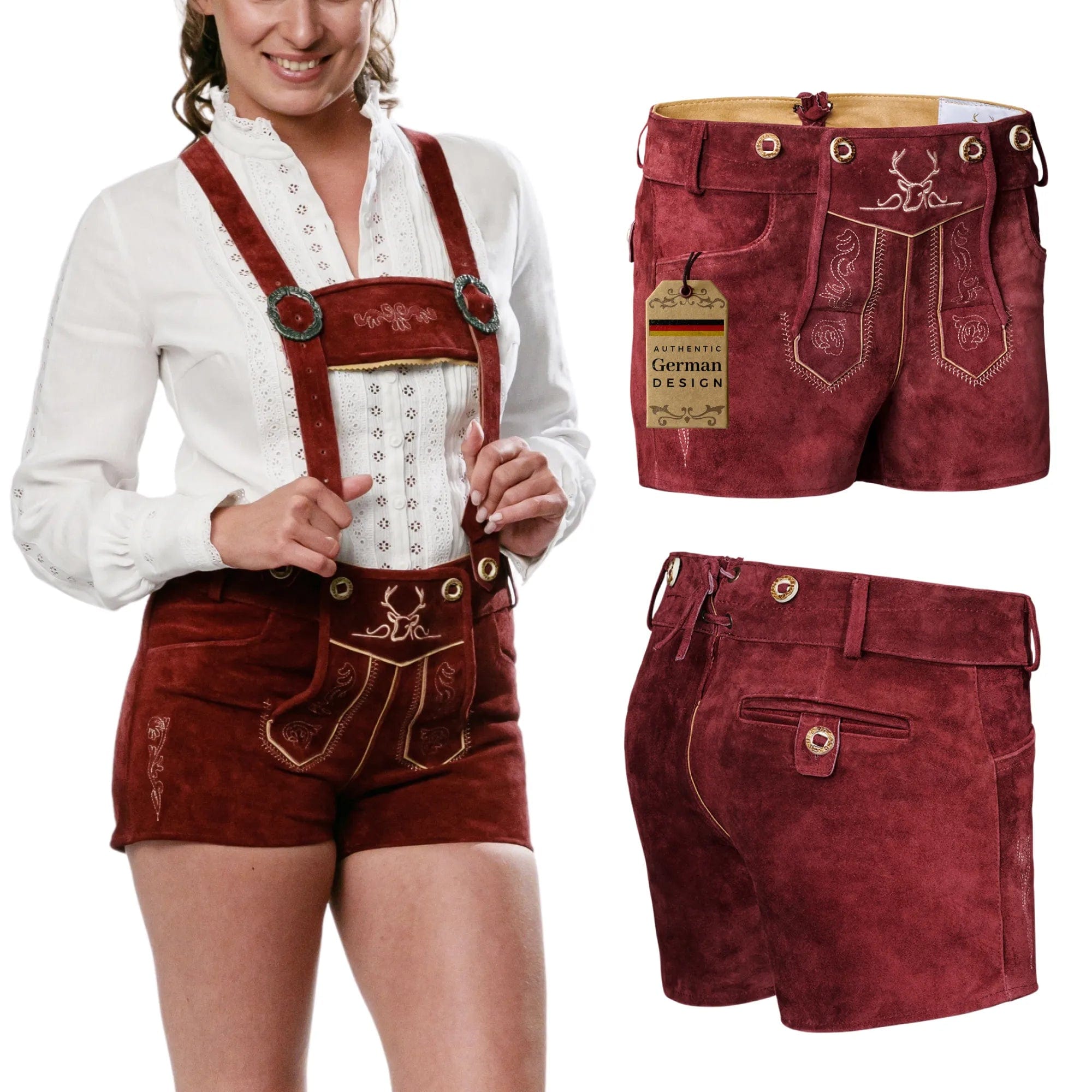 Bavaria Trachten Lederhosen Women Hotpant Cherry Red Oktoberfest 