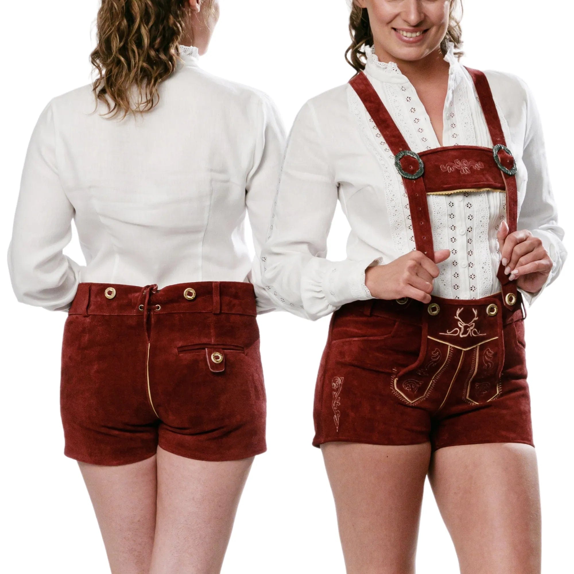 Bavaria Trachten Lederhosen Women Hotpant Cherry Red Oktoberfest 