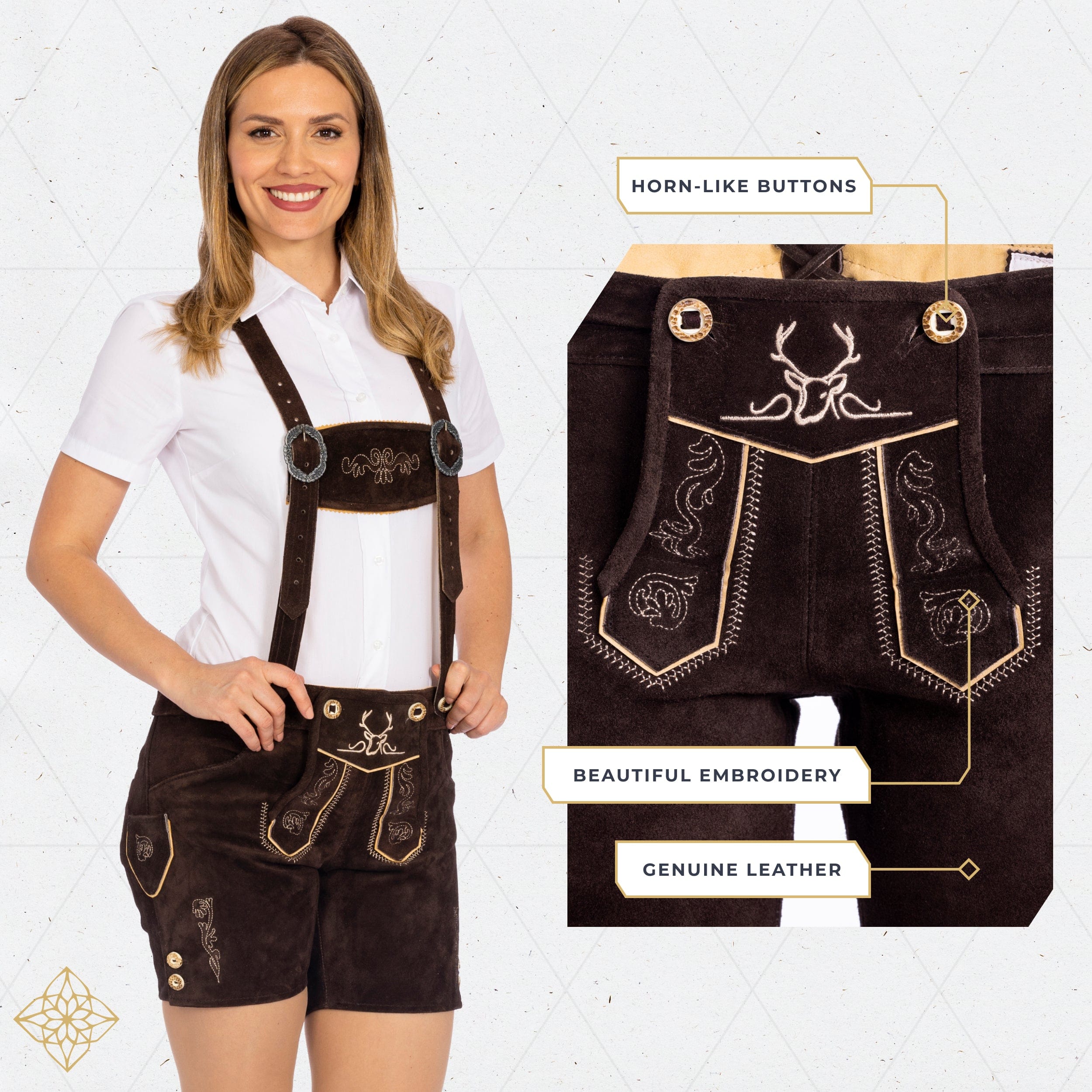 Bavaria Trachten Lederhosen Women Short Pants Chocolate Oktoberfest 