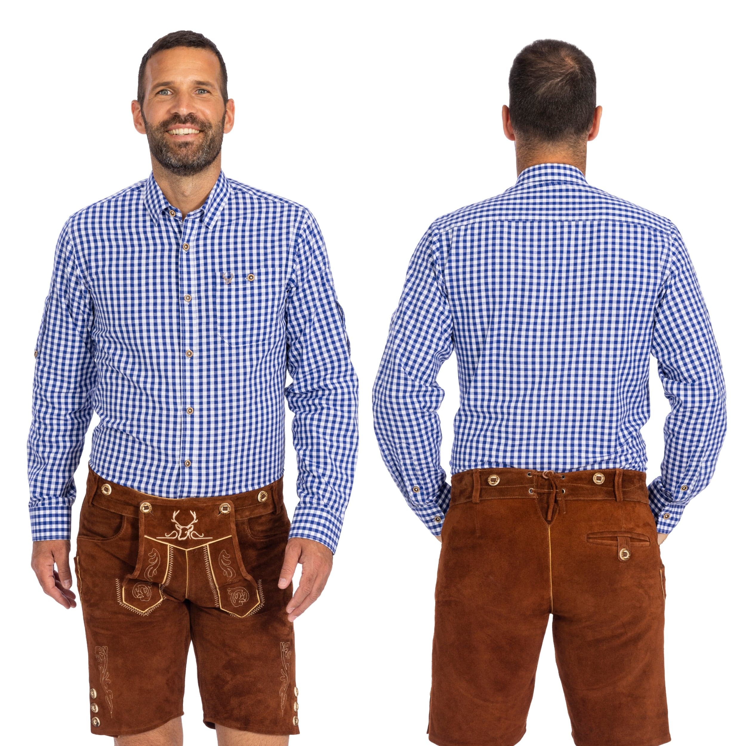 Bavaria Trachten Shirt Men Classic Checkered Blue Oktoberfest 