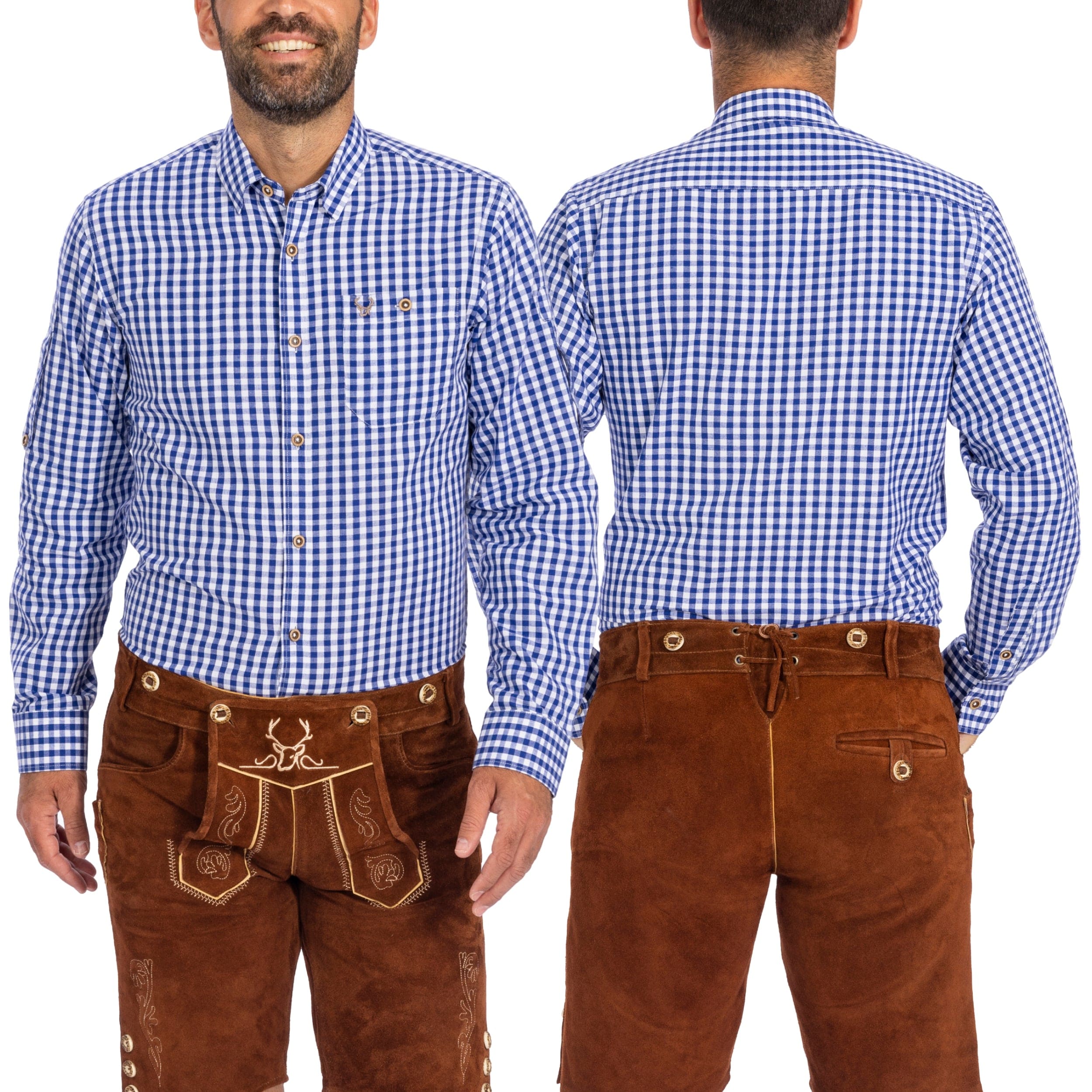 Bavaria Trachten Shirt Men Classic Checkered Blue Oktoberfest 