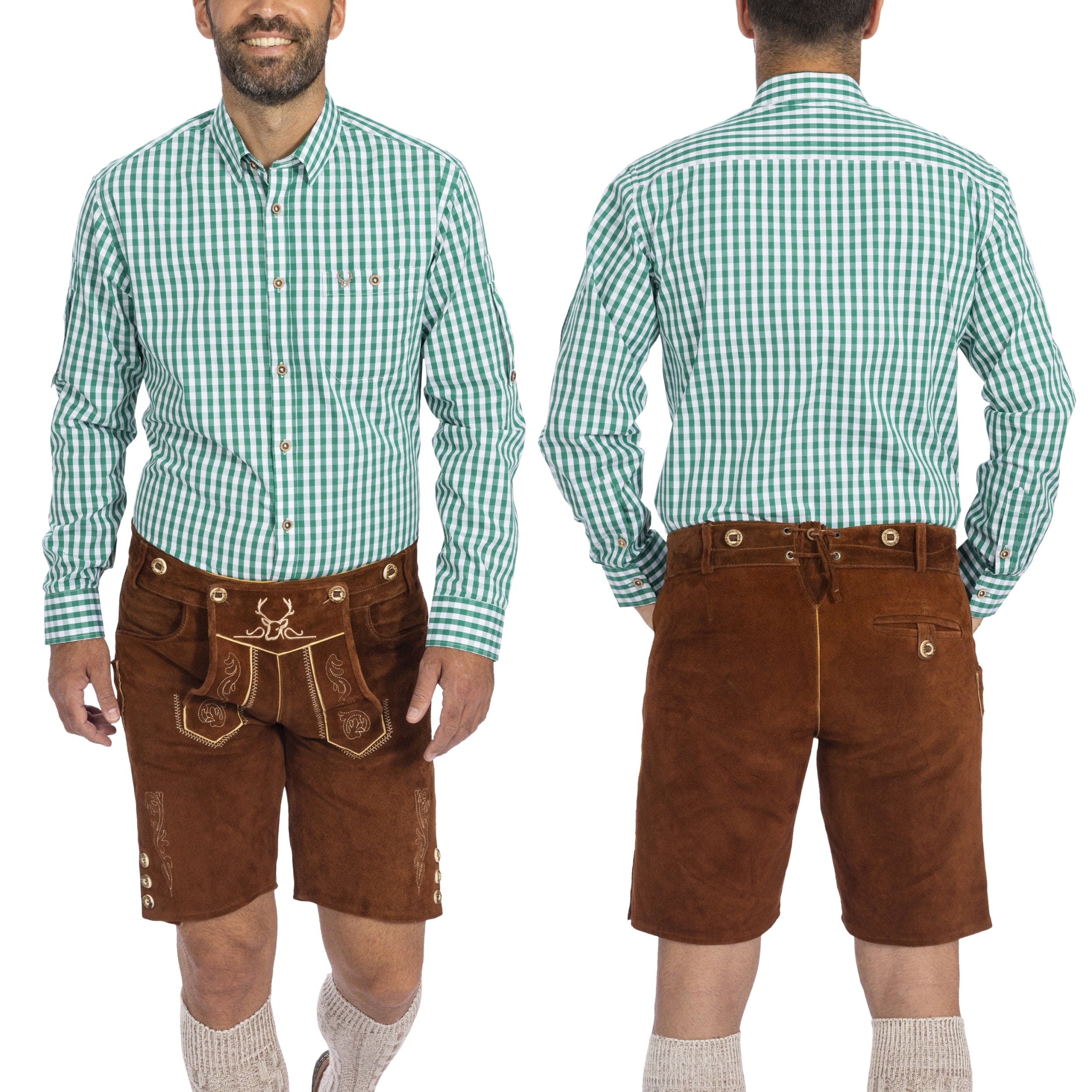 Bavaria Trachten Shirt Men Classic Checkered Green Oktoberfest 