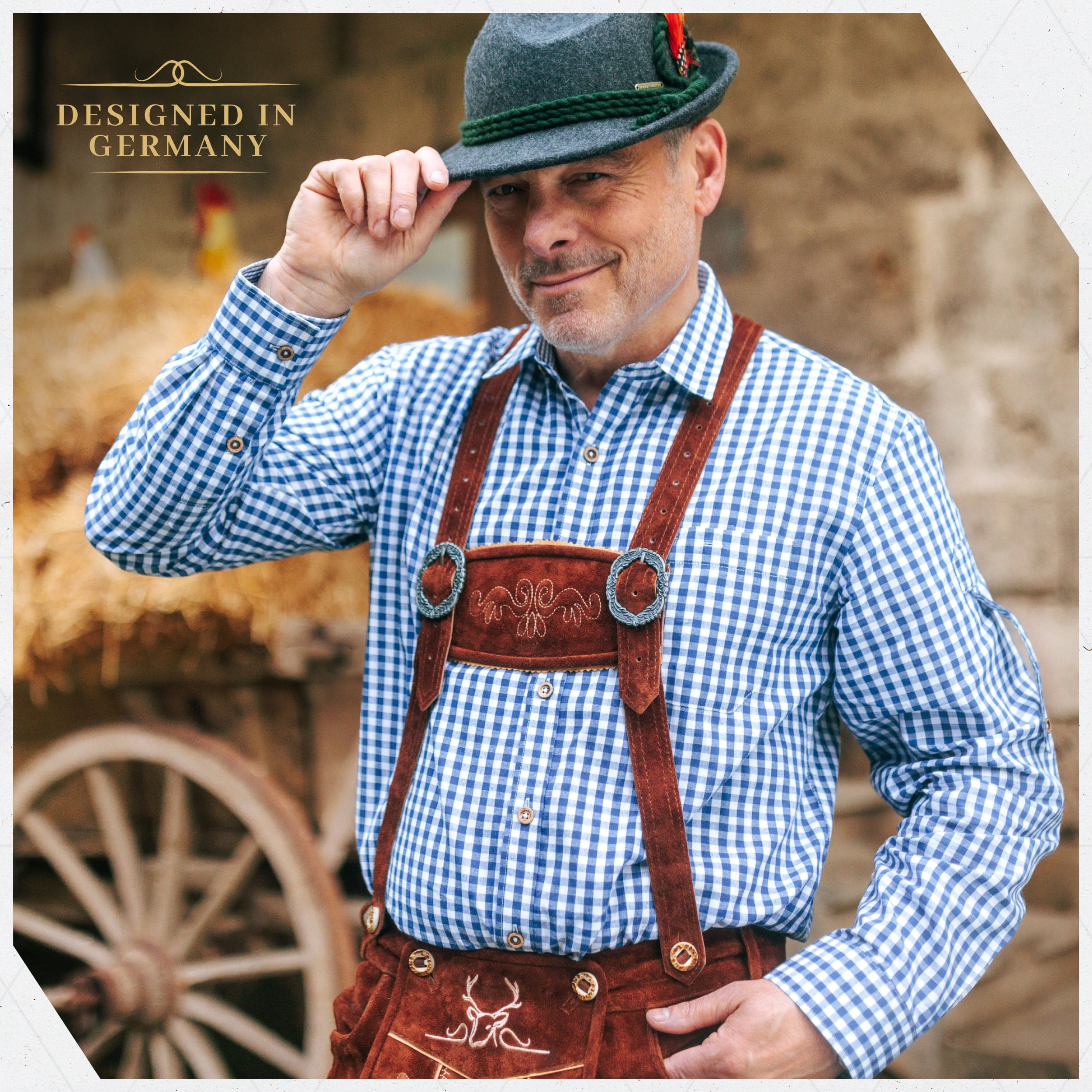 Bavaria Trachten Shirt Men Classic Checkered Red Oktoberfest 