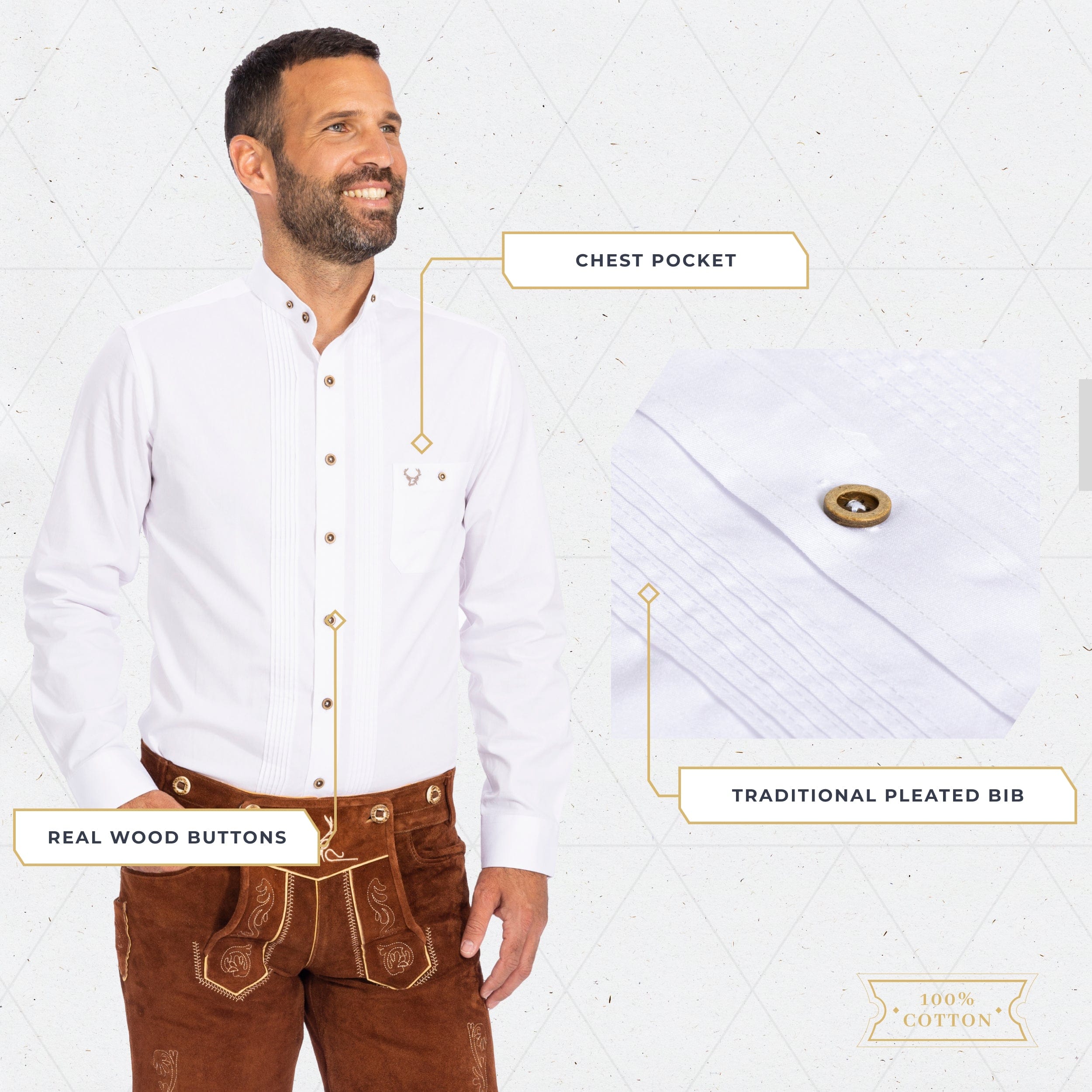 Bavaria Trachten Shirt Men Tracht White Oktoberfest 