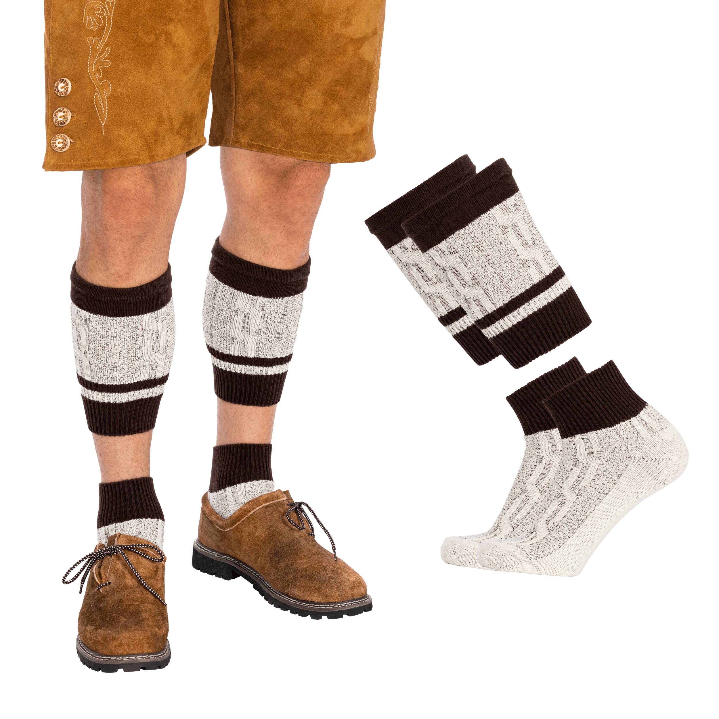 Bavaria Trachten Socks Men Loferl Brown Heather White Oktoberfest 