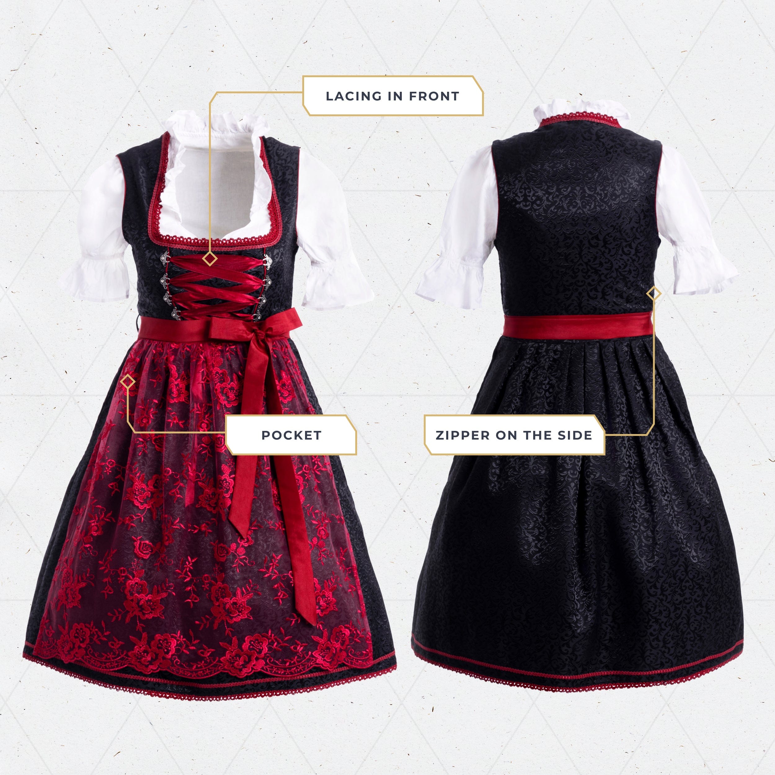 Bavaria Trachten Women's German Dirndl Dress Black Red Oktoberfest 