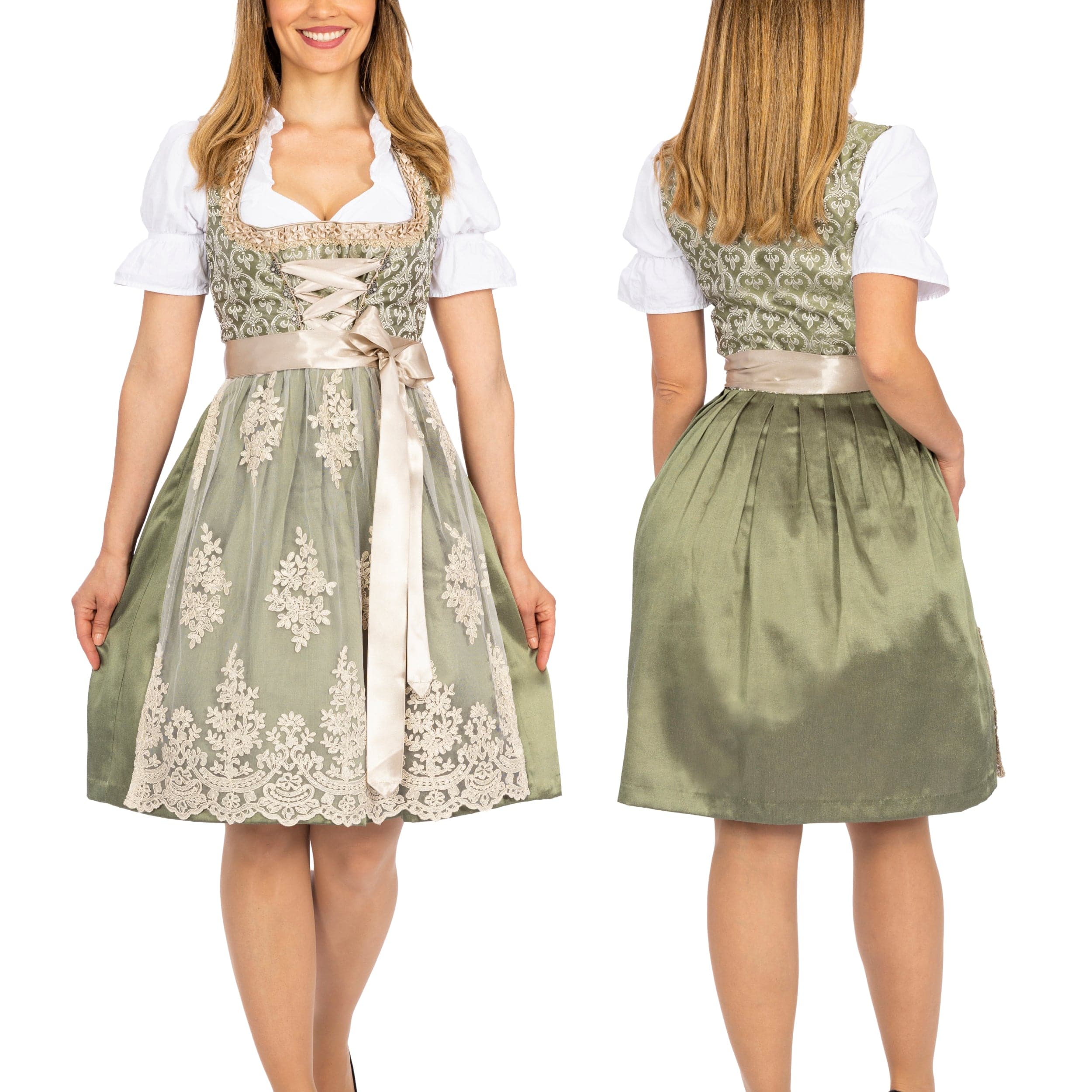 Bavaria Trachten Women's German Dirndl Dress Green Gold Oktoberfest 
