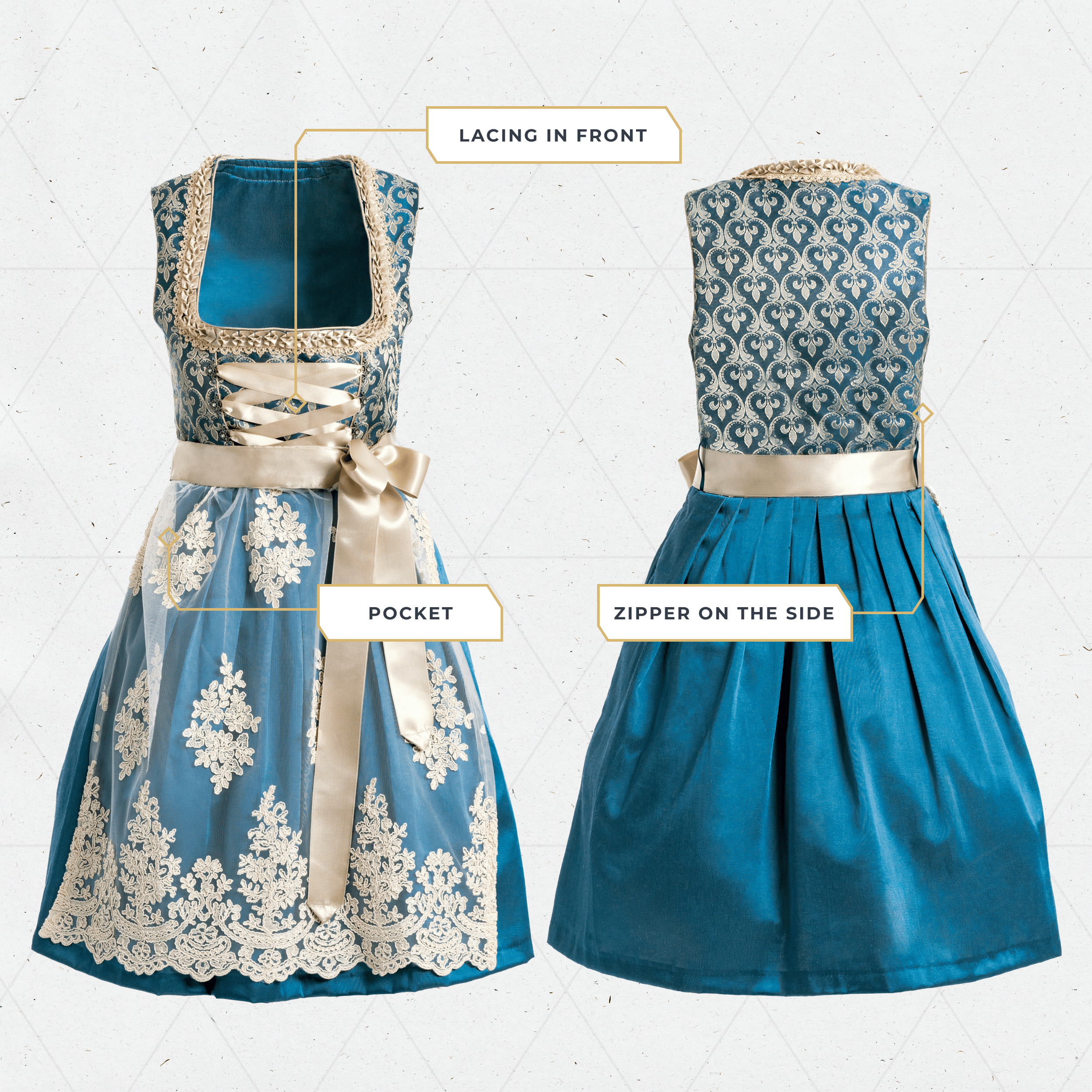 Bavaria Trachten Women's German Dirndl Dress Blue Gold XL