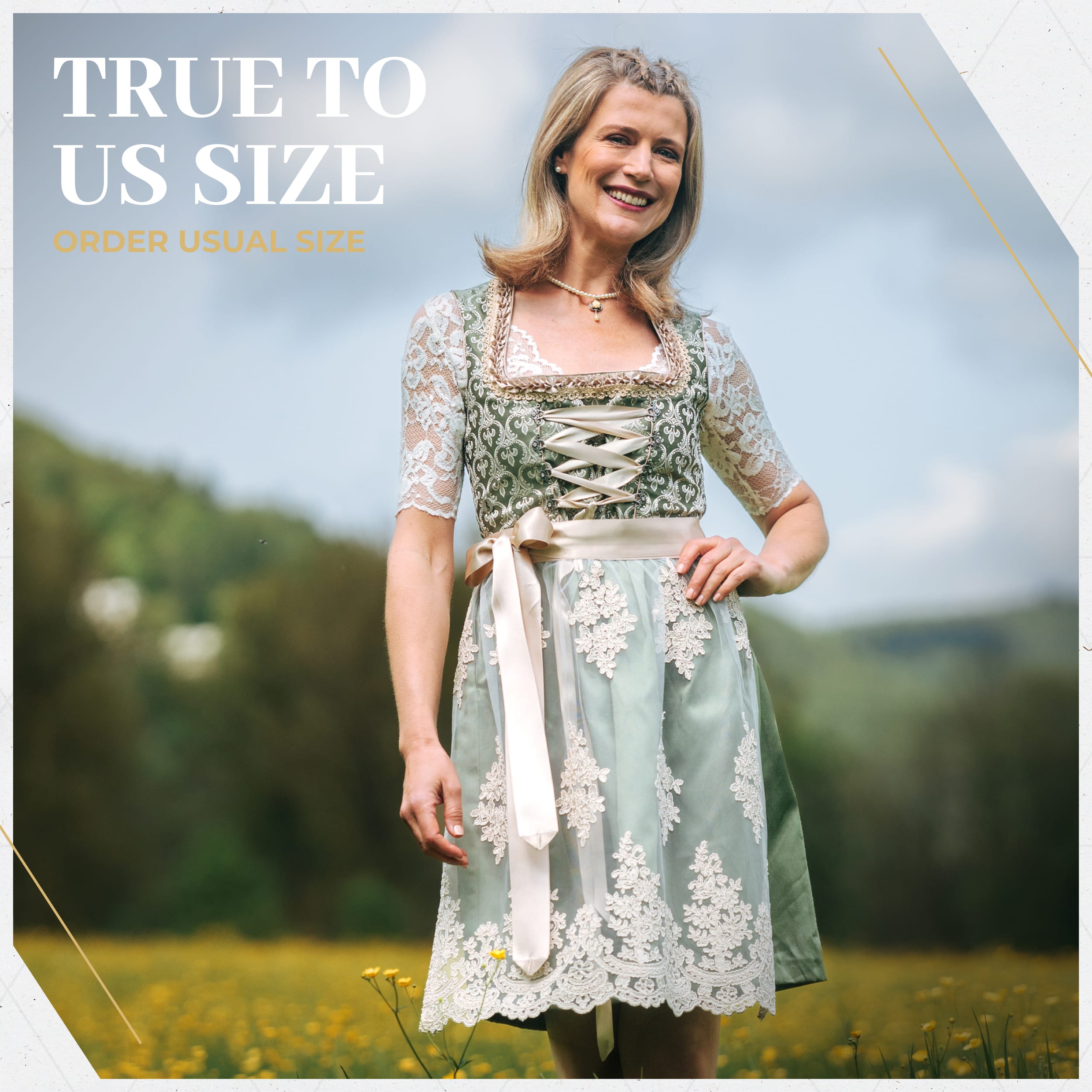 Bavaria Trachten German Dirndl Dress Green Gold Oktoberfest 