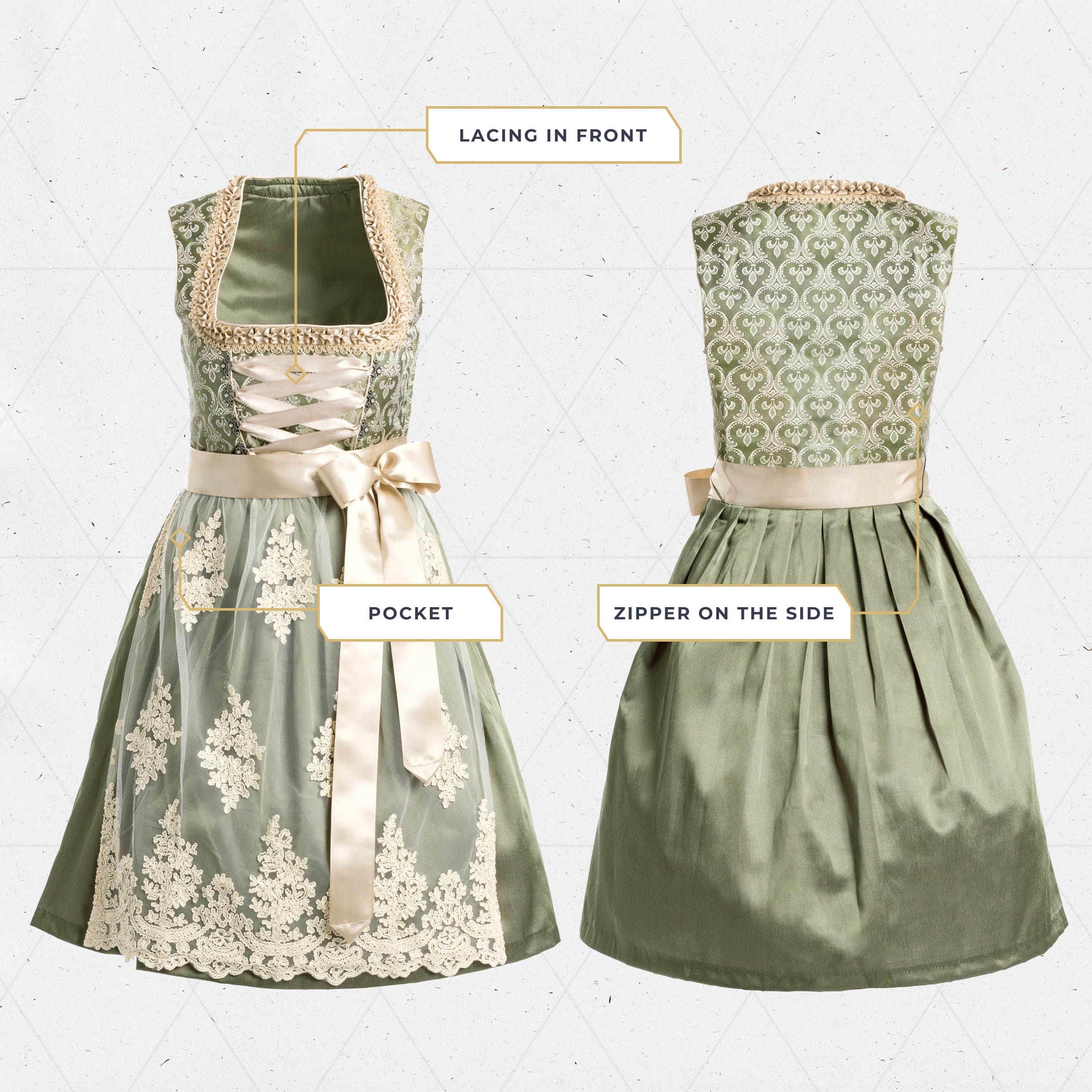 Bavaria Trachten German Dirndl Dress Green Gold Oktoberfest 