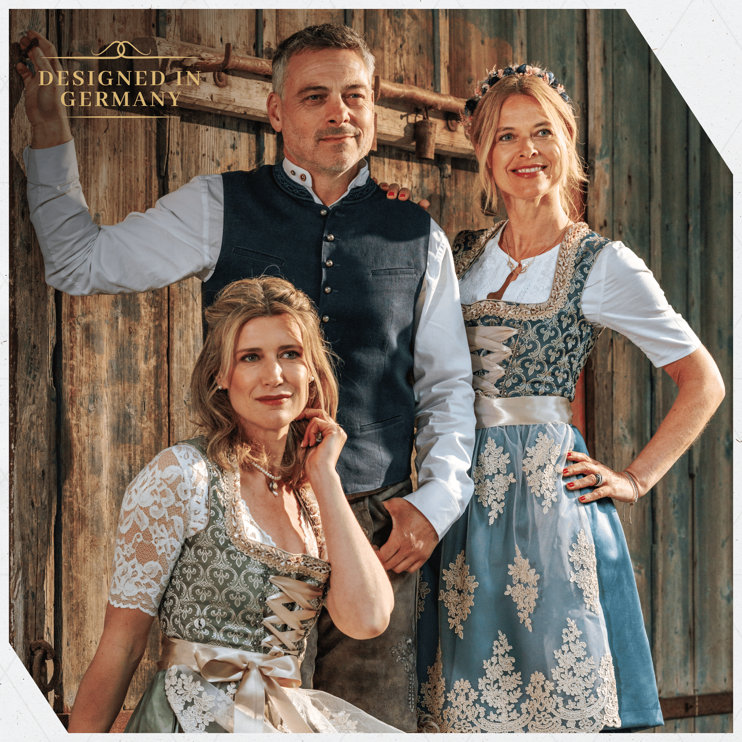 Bavaria Trachten German Dirndl Dress Set Blue Gold with Blouse Oktoberfest 