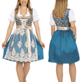 German Dirndl Dress Set Blue Gold with Blouse