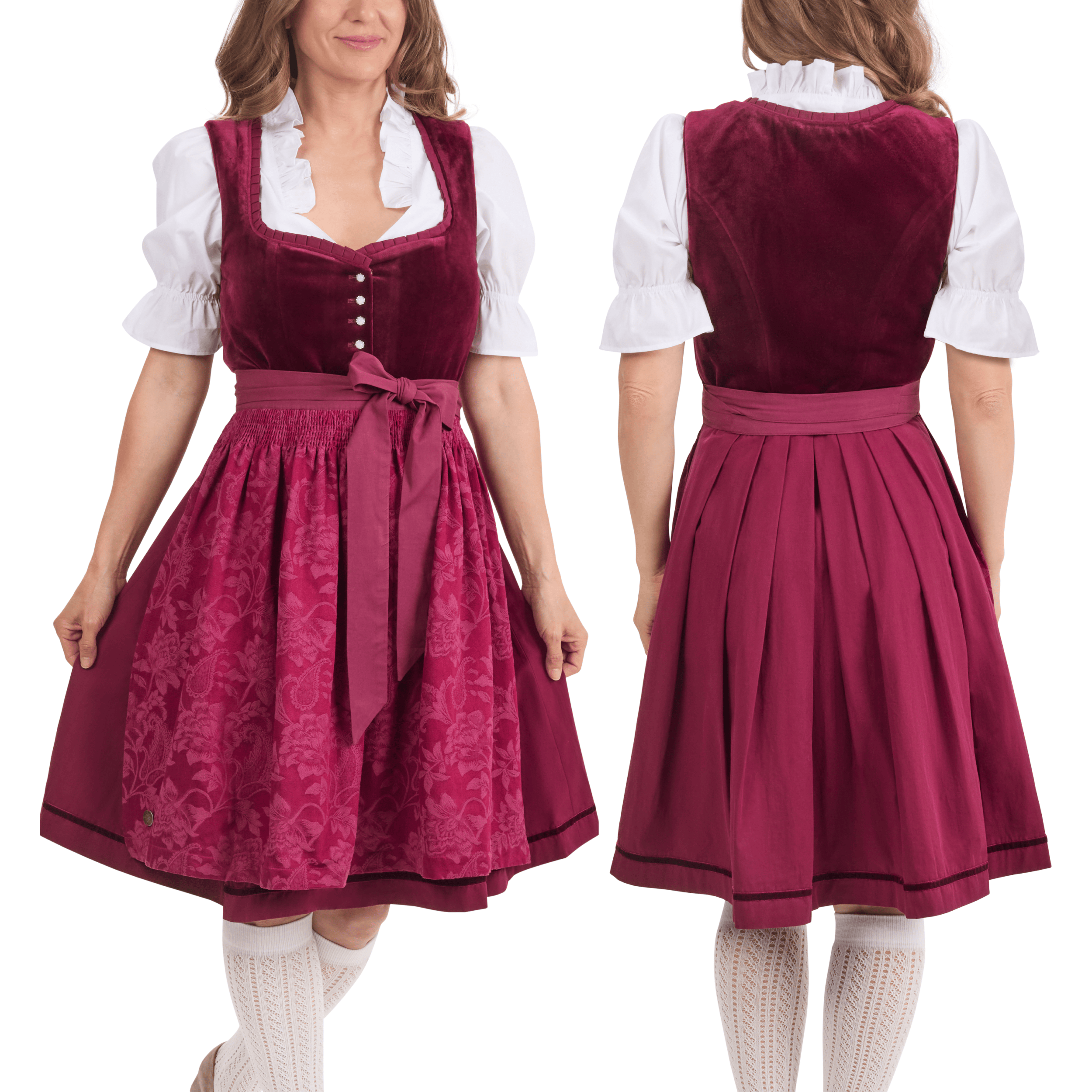 Bavaria Trachten German Dirndl Dress Set Burgundy Velvet with Blouse Oktoberfest 