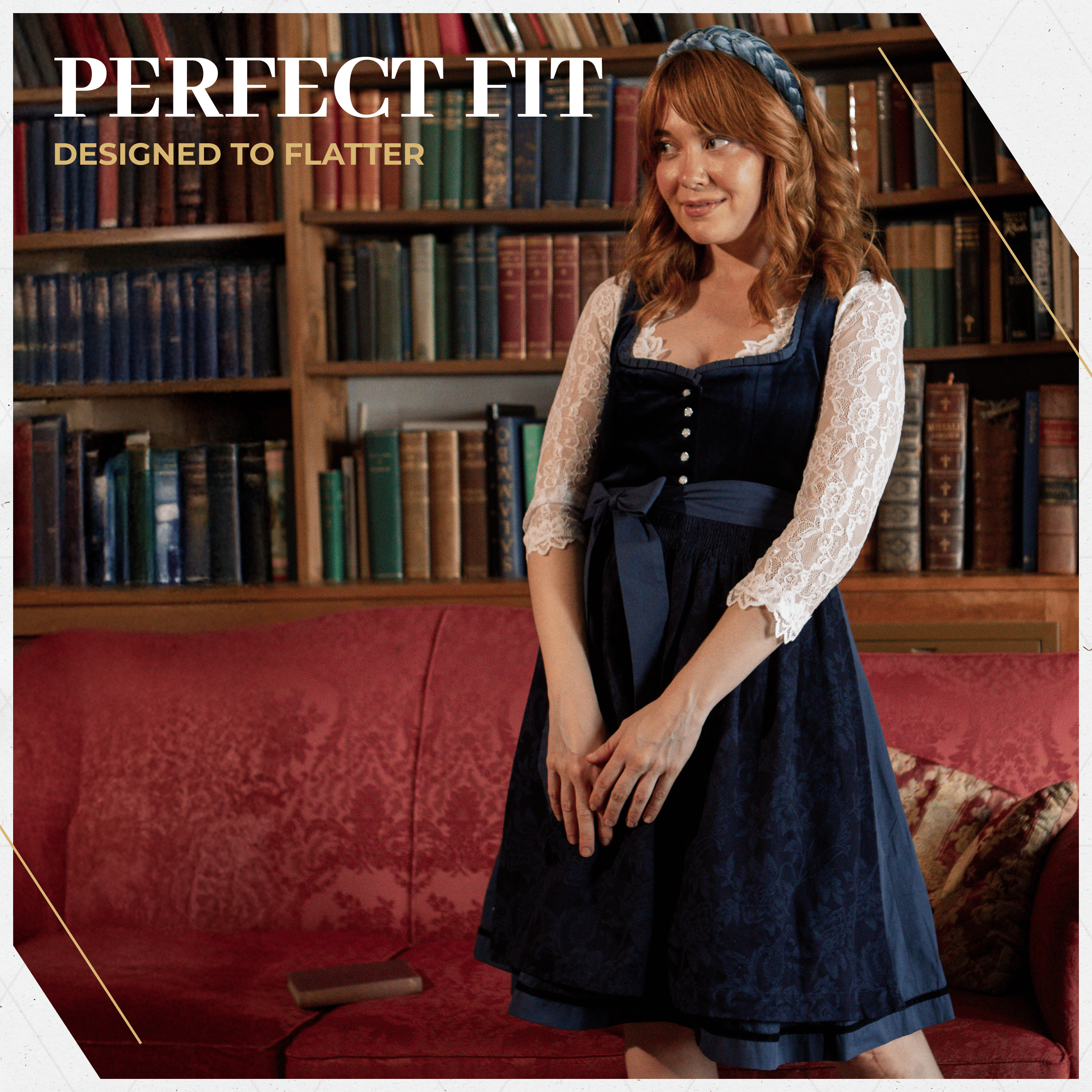 Women's Authentic Dirndl Dress Set Dark Blue Velvet