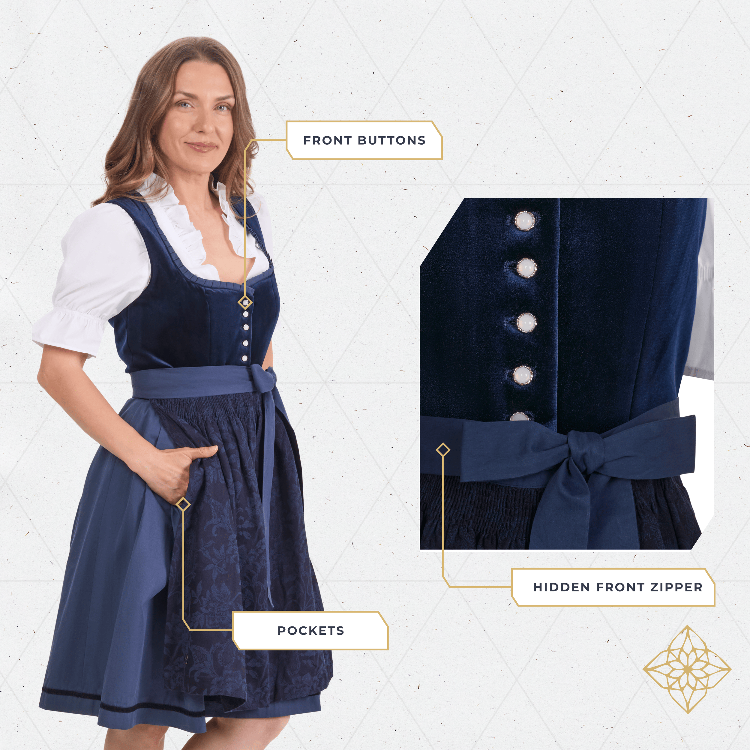 Bavaria Trachten German Dirndl Dress Set Dark Blue Velvet with Blouse Oktoberfest 