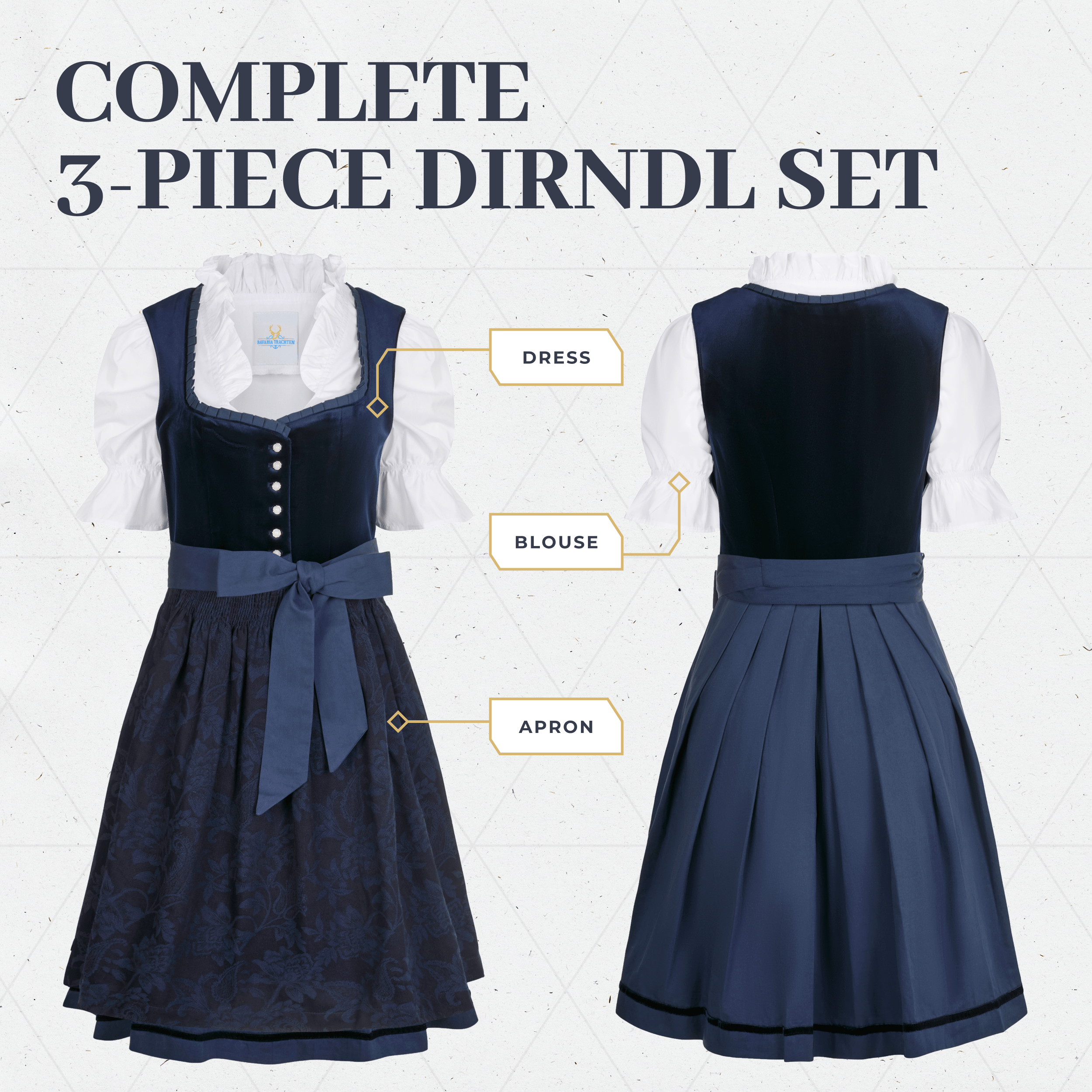 Bavaria Trachten German Dirndl Dress Set Dark Blue Velvet with Blouse Oktoberfest 