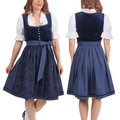 German Dirndl Dress Set Dark Blue Velvet with Blouse