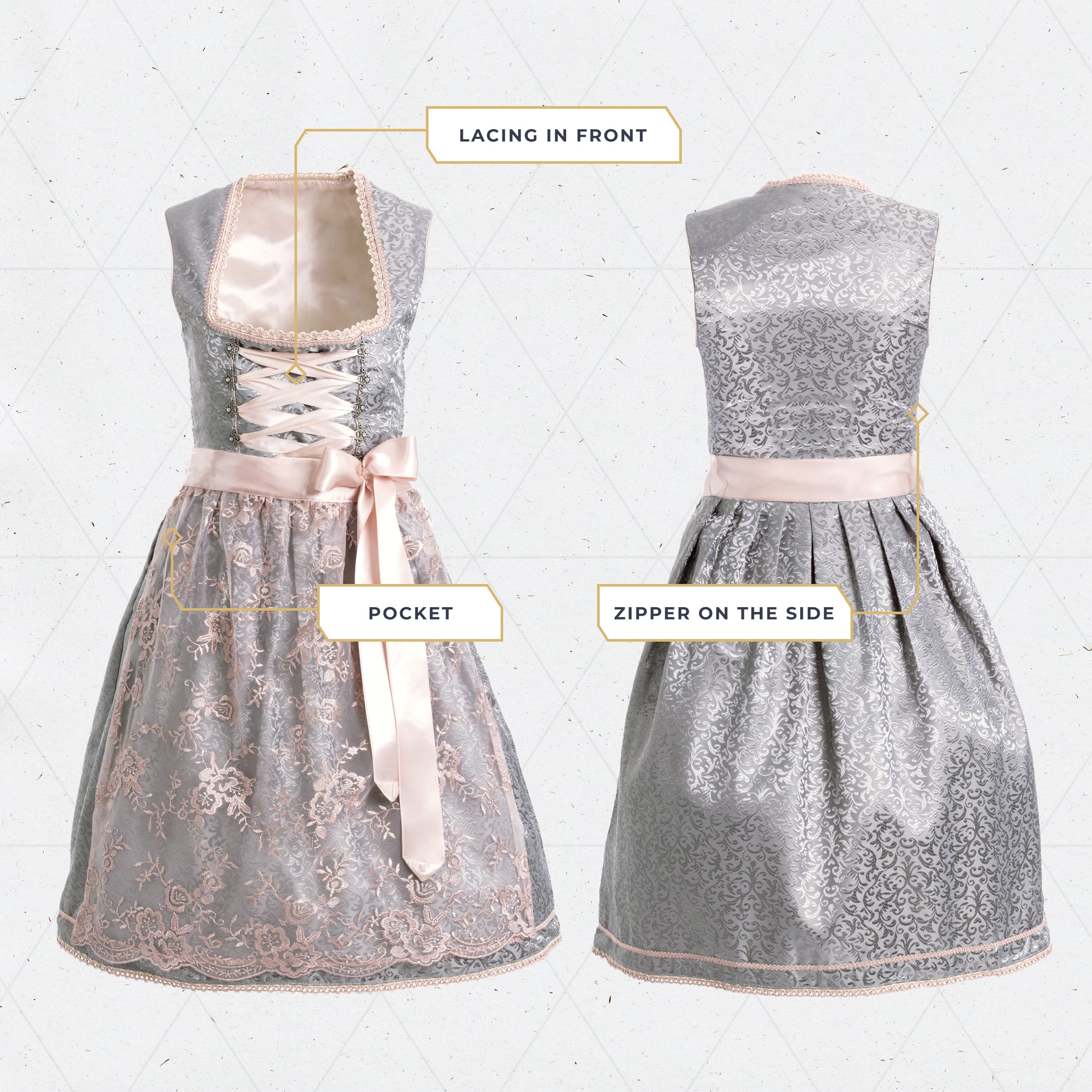Bavaria Trachten German Dirndl Dress Set Silver Rose with Blouse Oktoberfest 