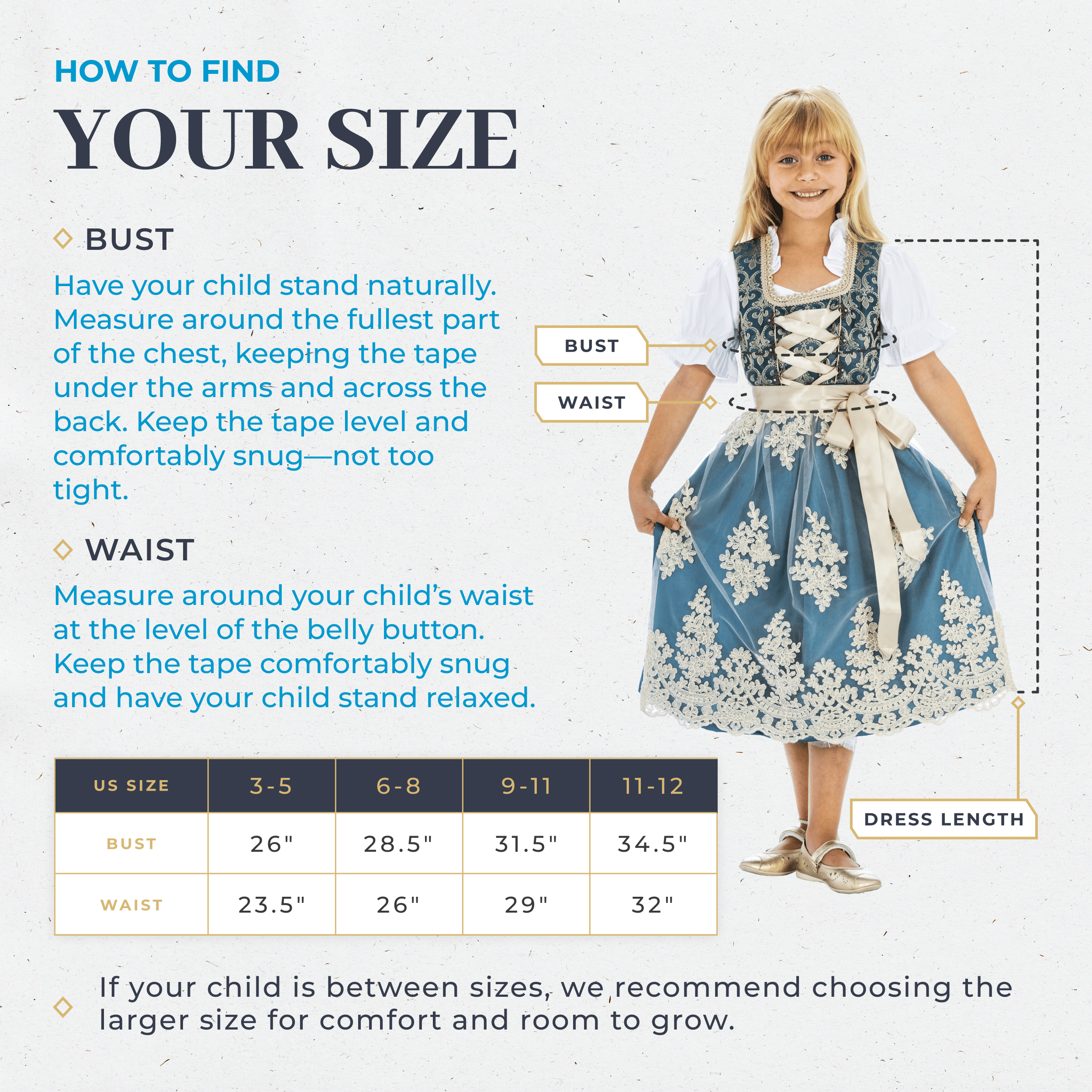 Bavaria Trachten Kids Dirndl Dress Blue Gold Oktoberfest 