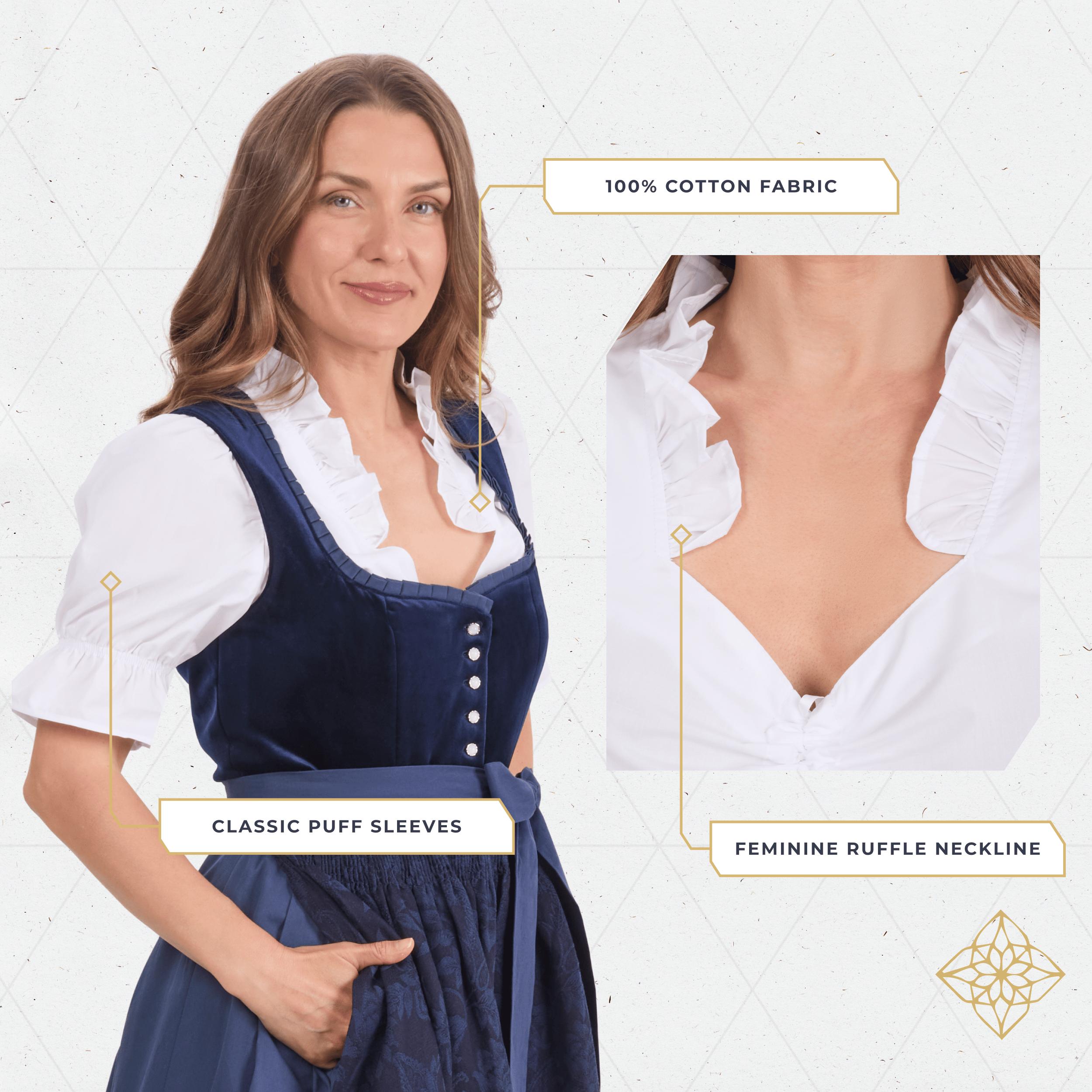 Bavaria Trachten Traditional Dirndl Blouse White Cotton Oktoberfest 