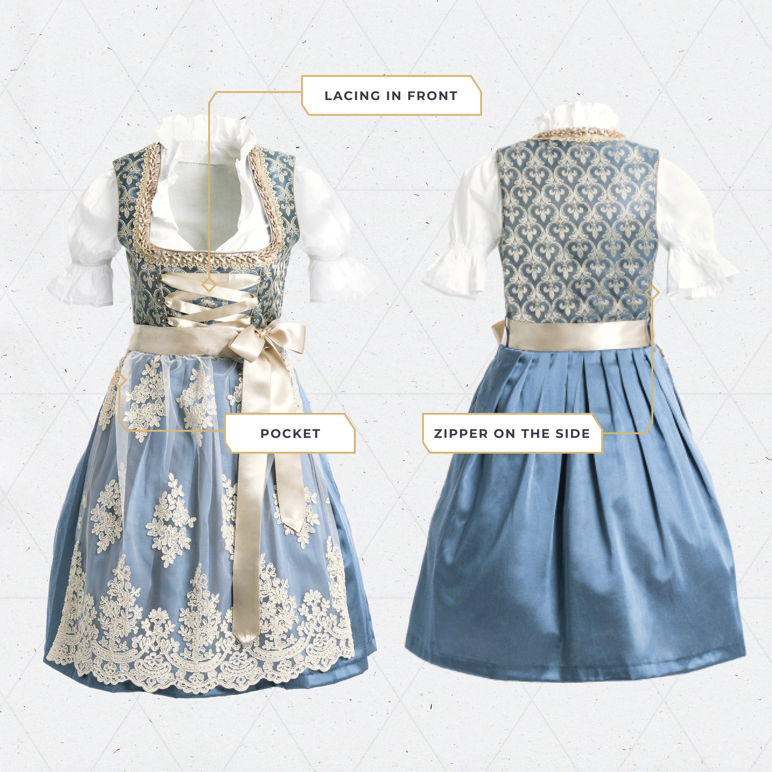 Bavaria Trachten Women's German Dirndl Dress Blue Gold Oktoberfest 