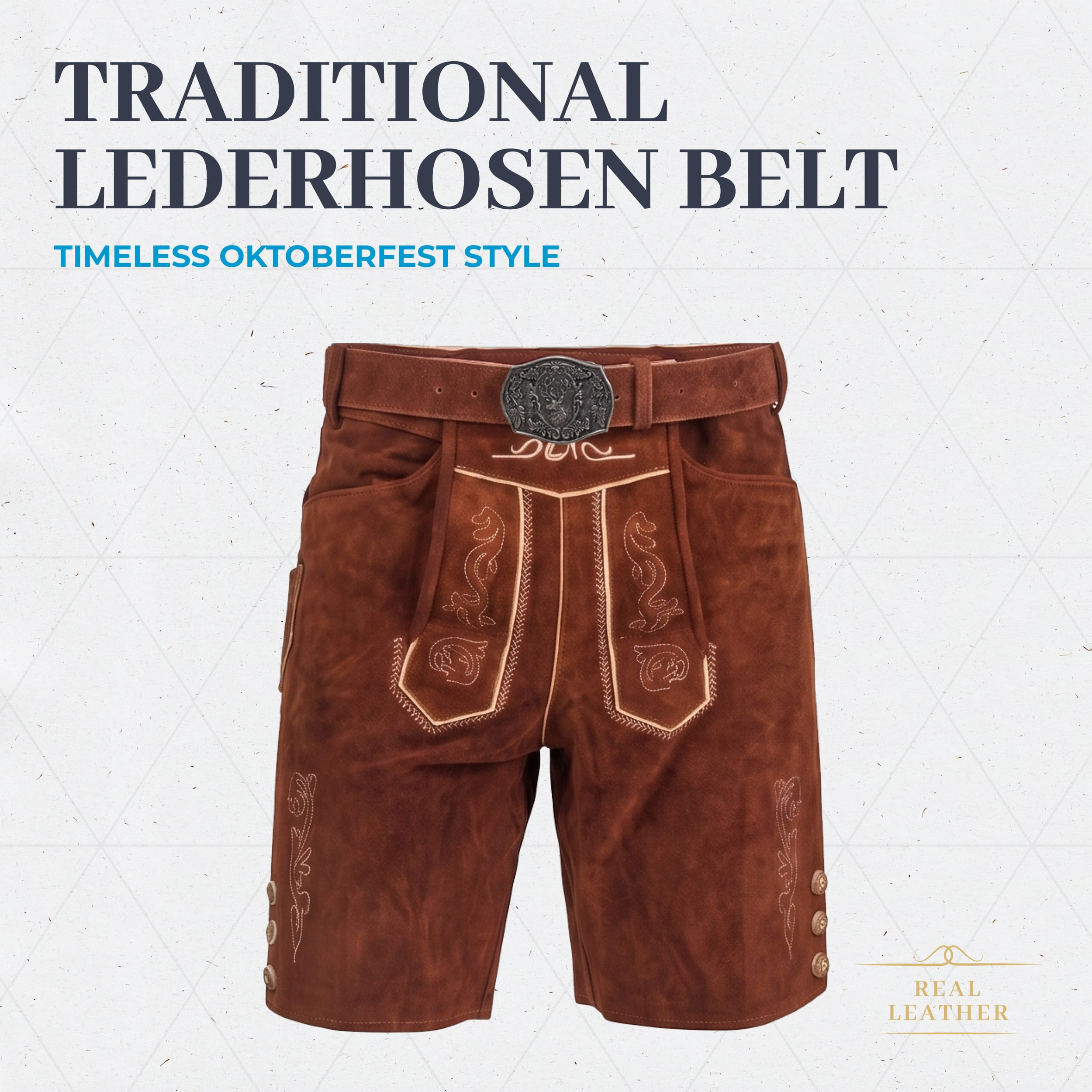 Bavaria Trachten Lederhosen Belt for Men Genuine Suede Leather Oktoberfest Belt with Traditional Stag Buckle, Adjustable Bavarian Belt - Dark Brown Oktoberfest 