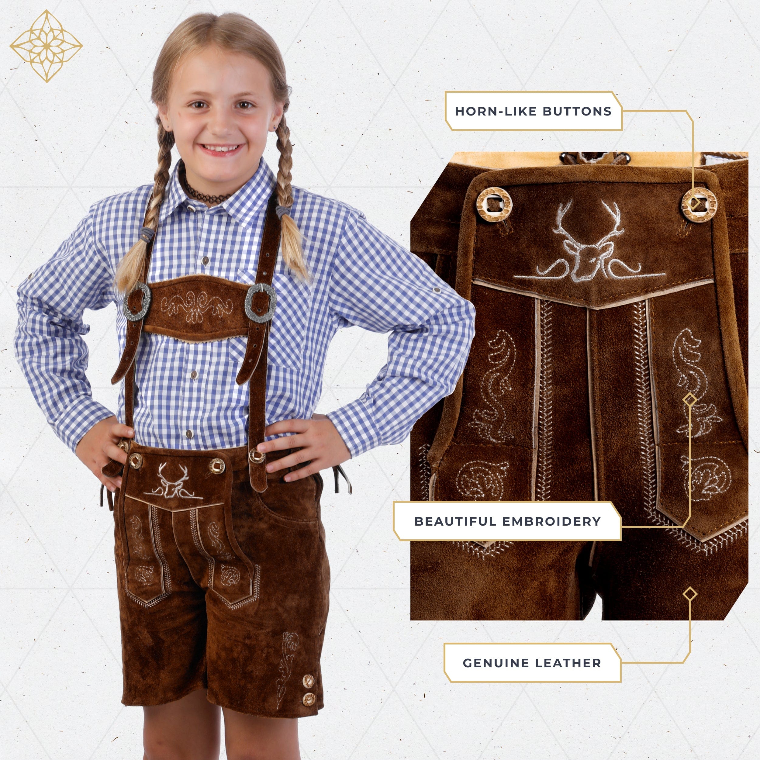 Bavaria Trachten Lederhosen Kids Dark Brown Oktoberfest 