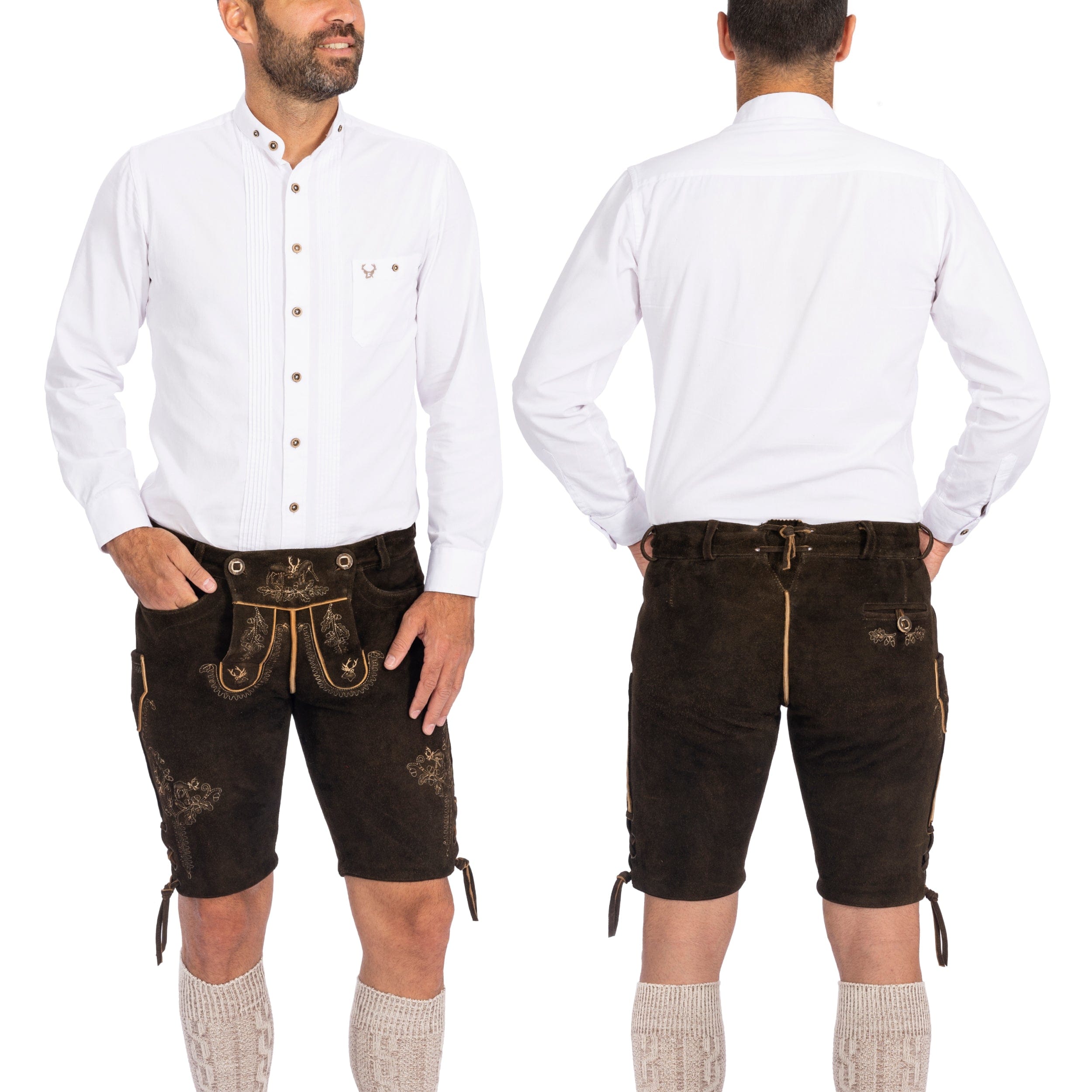 Bavaria Trachten Goat Lederhosen Men Short Dark Oktoberfest 