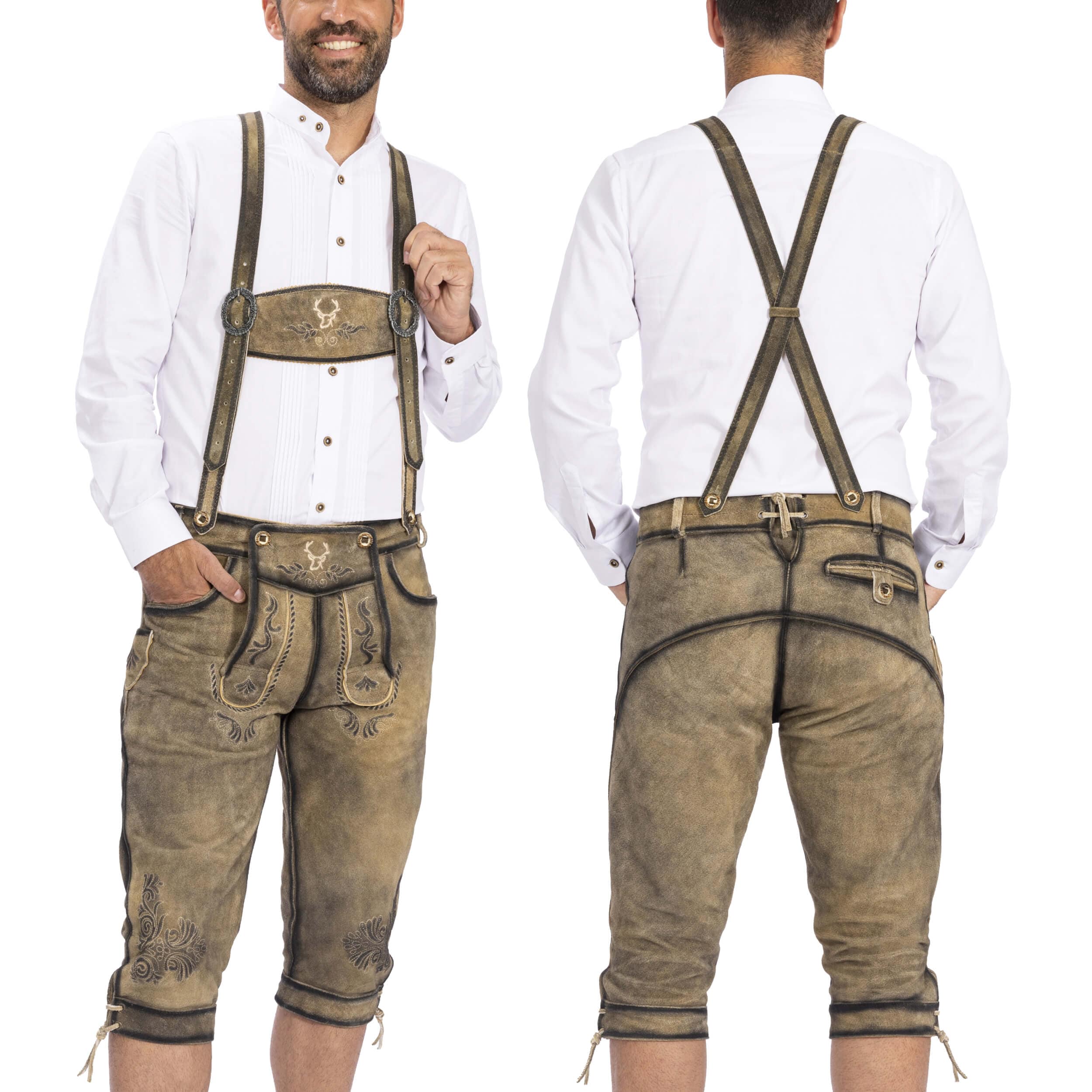 Bavaria Trachten Lederhosen Men Kneebound Antique Waxed Brown Oktoberfest 