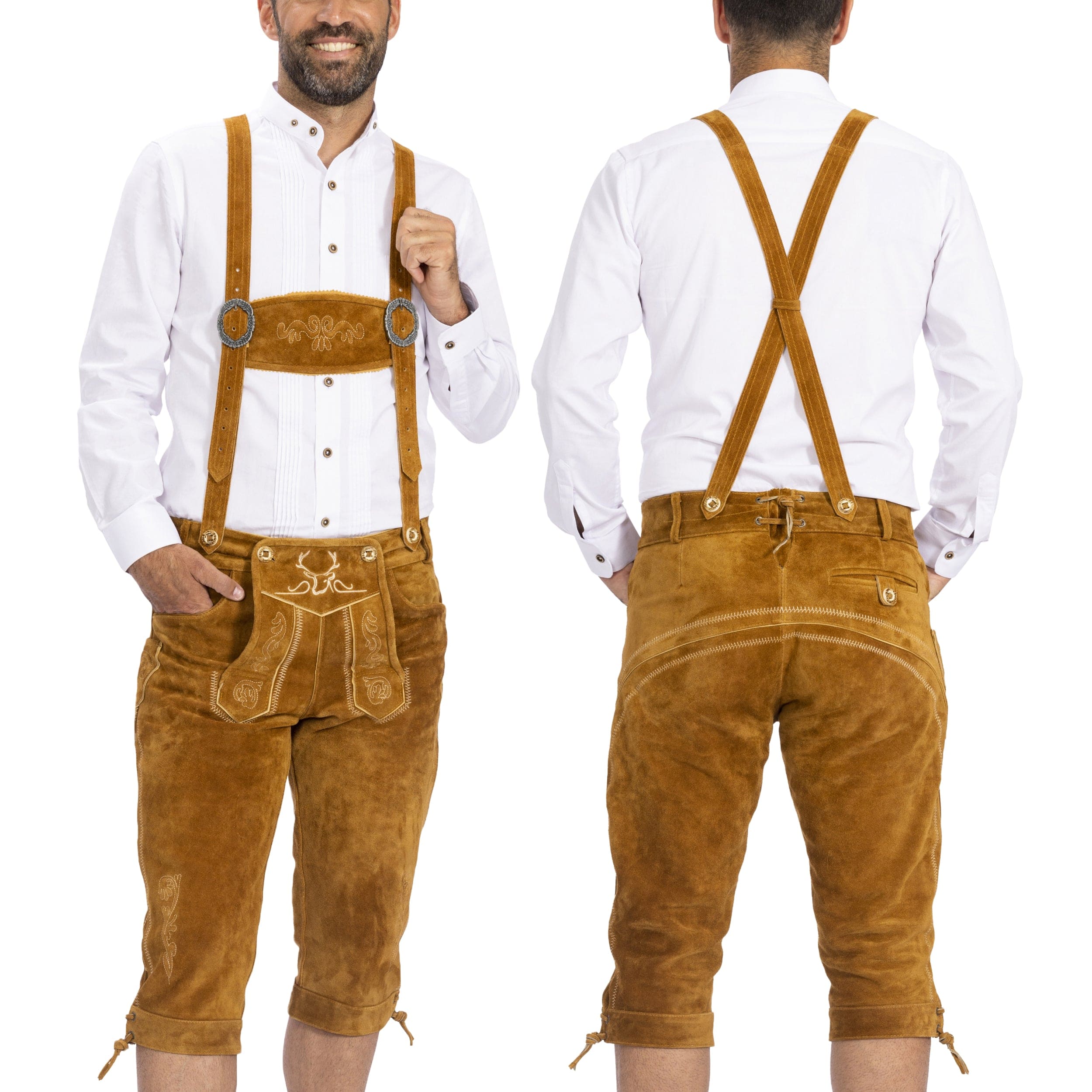 Bavaria Trachten Lederhosen Men Kneebound Light Brown Oktoberfest 