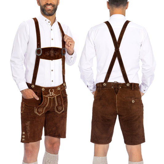 Bavaria Trachten Lederhosen Men Short Dark Brown Oktoberfest 