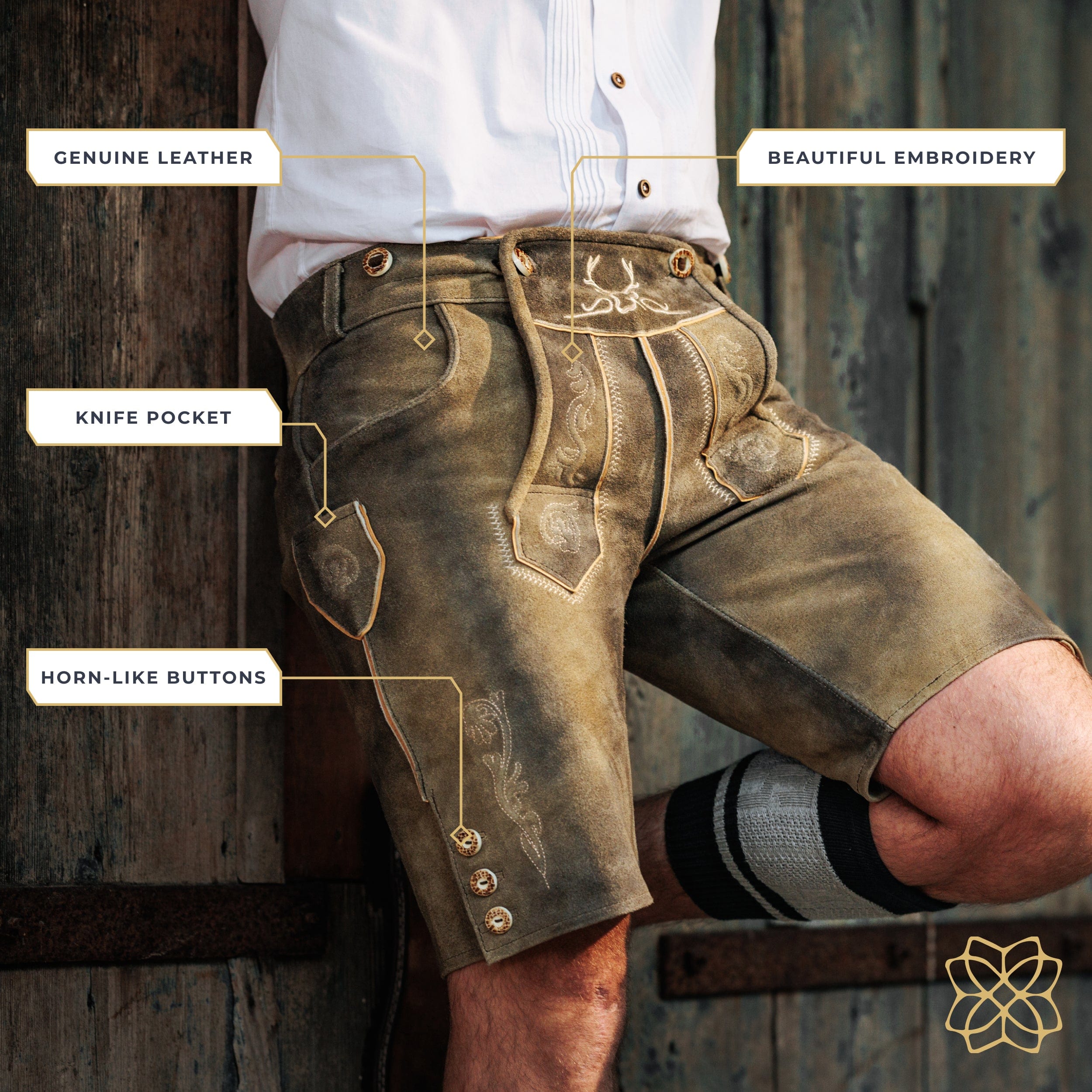 Lederhosen4u Bavarian Oktoberfest Lederhosen – Antique Lamb Leather Tracht Shorts For Men