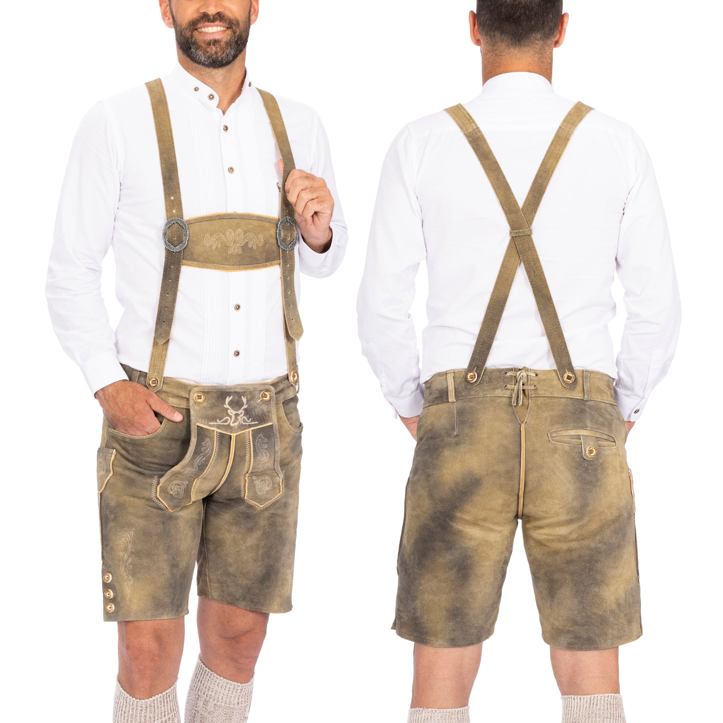 Bavaria Trachten Lederhosen Men Short Mushroom Brown Oktoberfest 