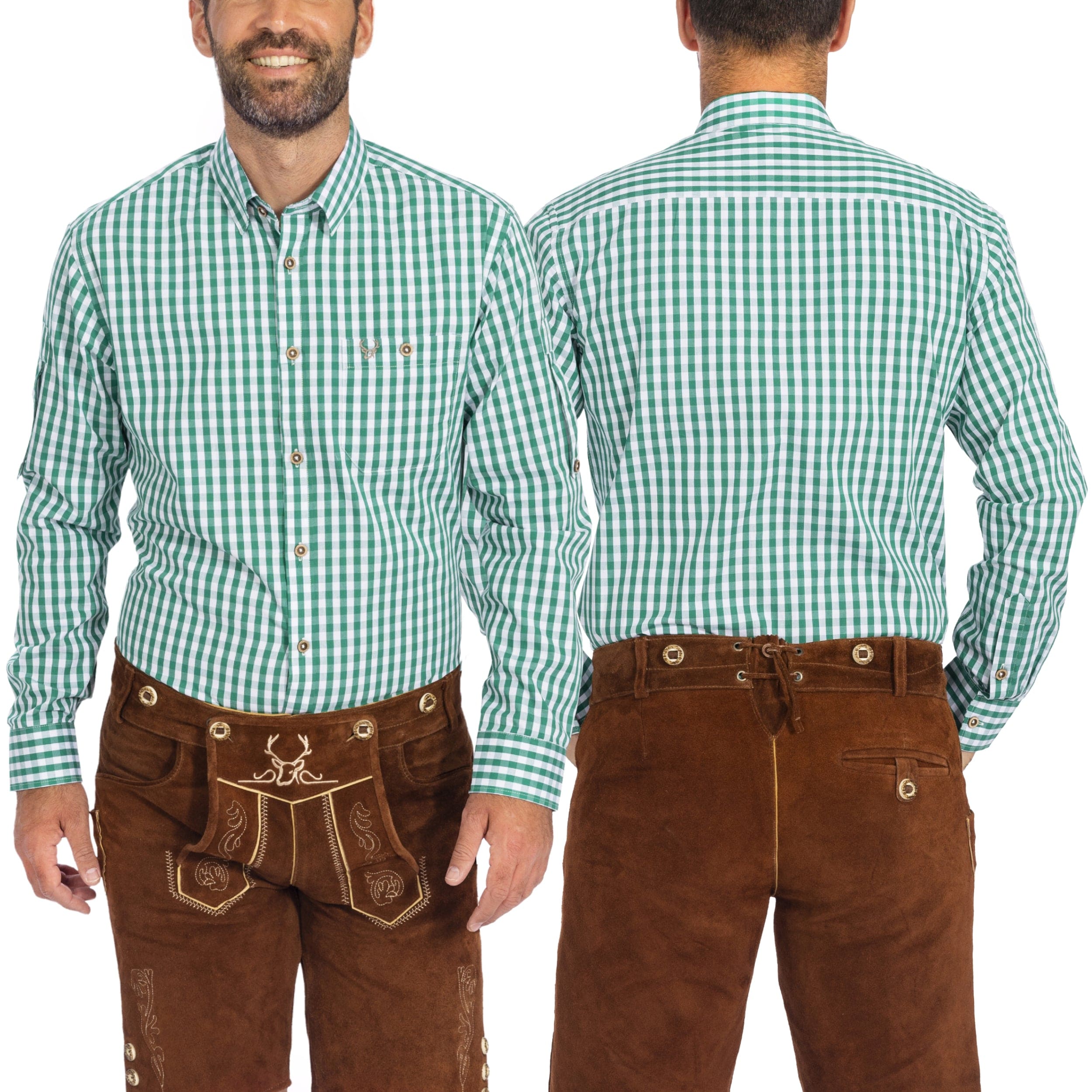 Bavaria Trachten Shirt Men Classic Checkered Green Oktoberfest 