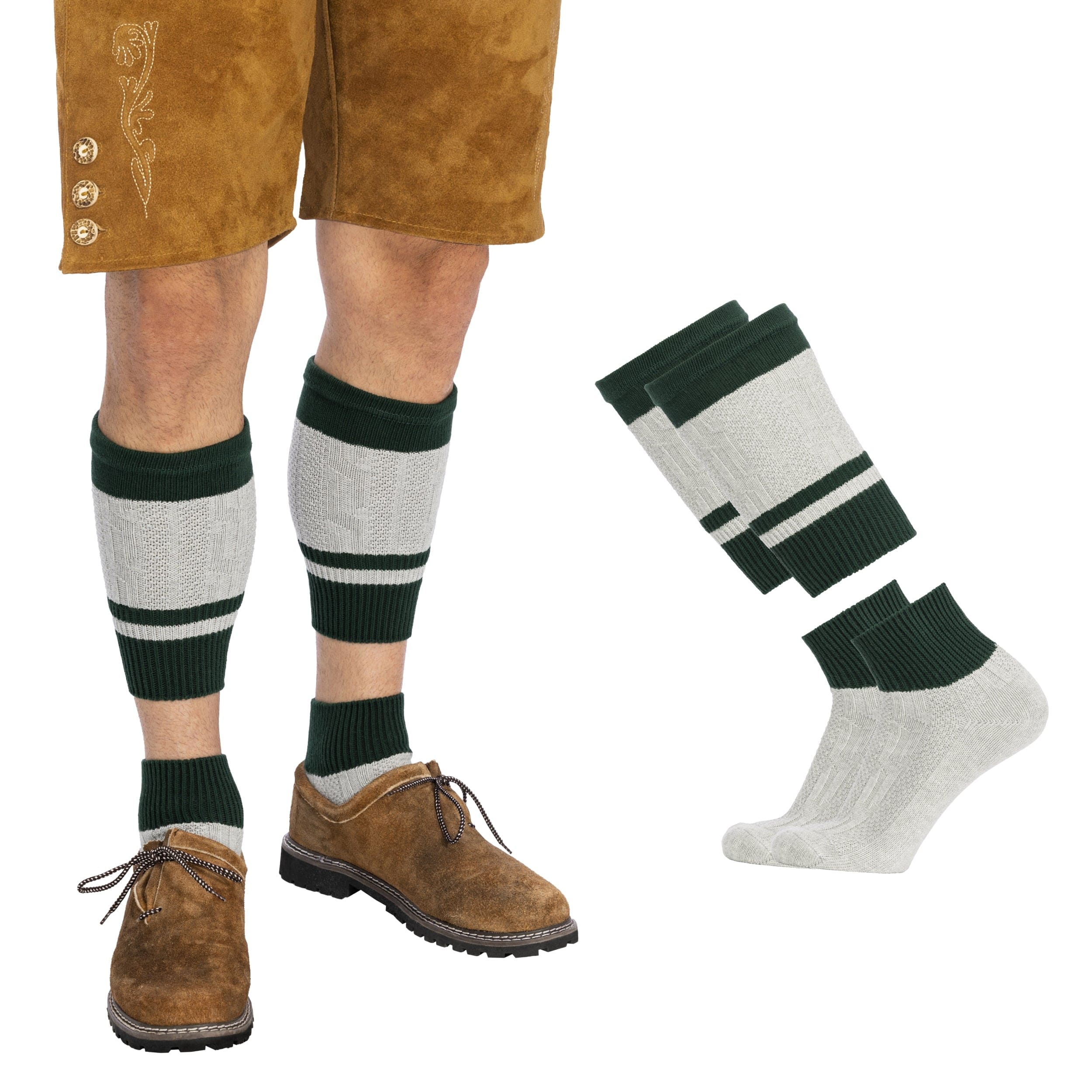 Bavaria Trachten Socks Men Loferl Green Heather White Oktoberfest 