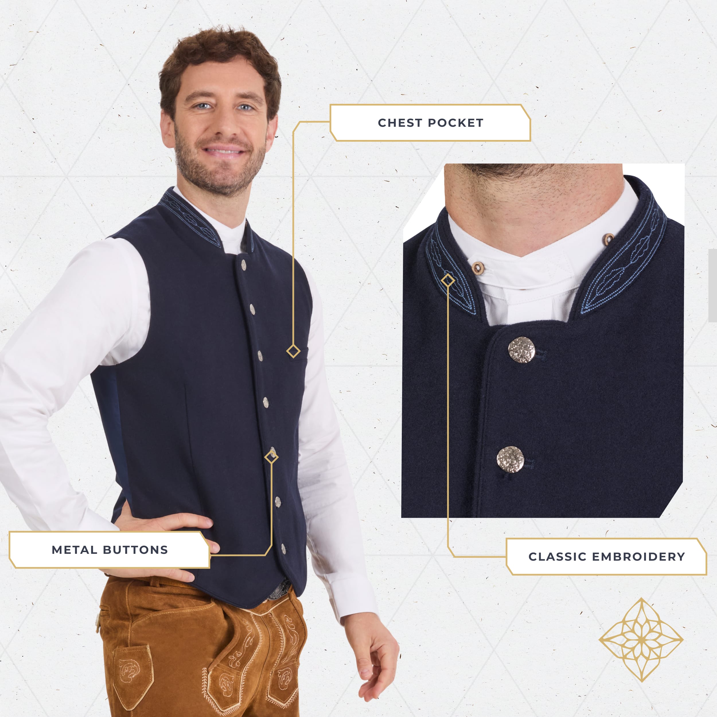 Bavaria Trachten Lederhosen Vest Men Blue Oktoberfest 