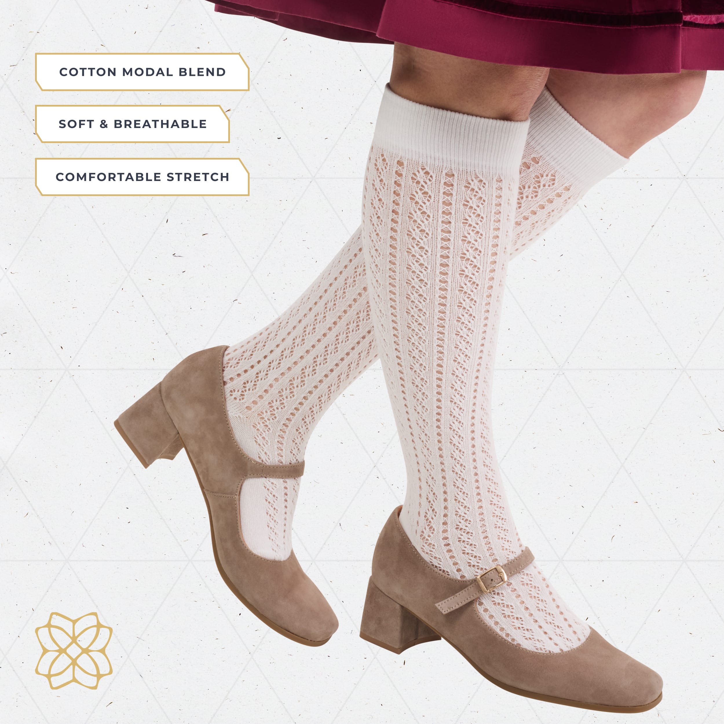 Bavaria Trachten Women Knee-high Socks White Oktoberfest 