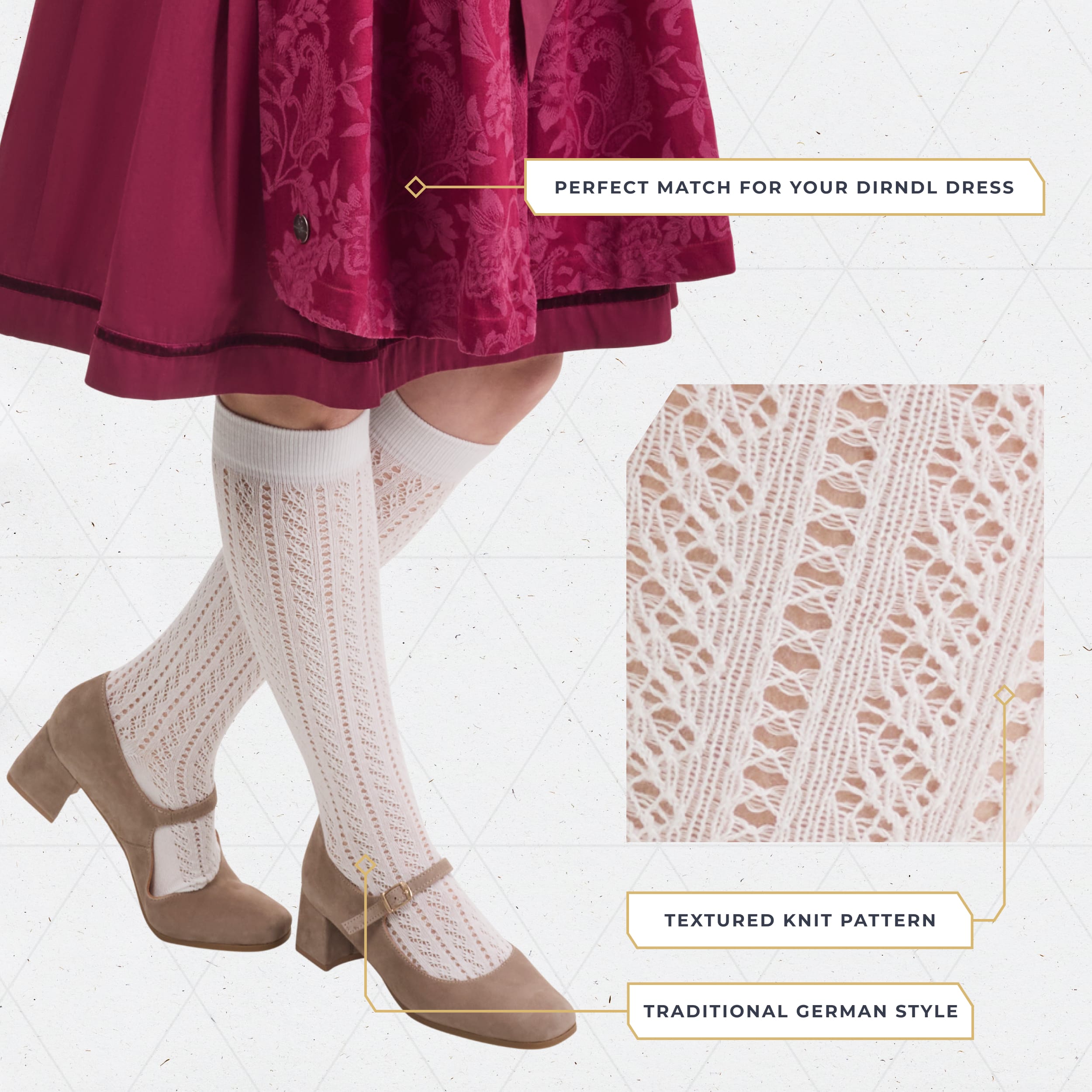 Bavaria Trachten Women Knee-high Socks White Oktoberfest 