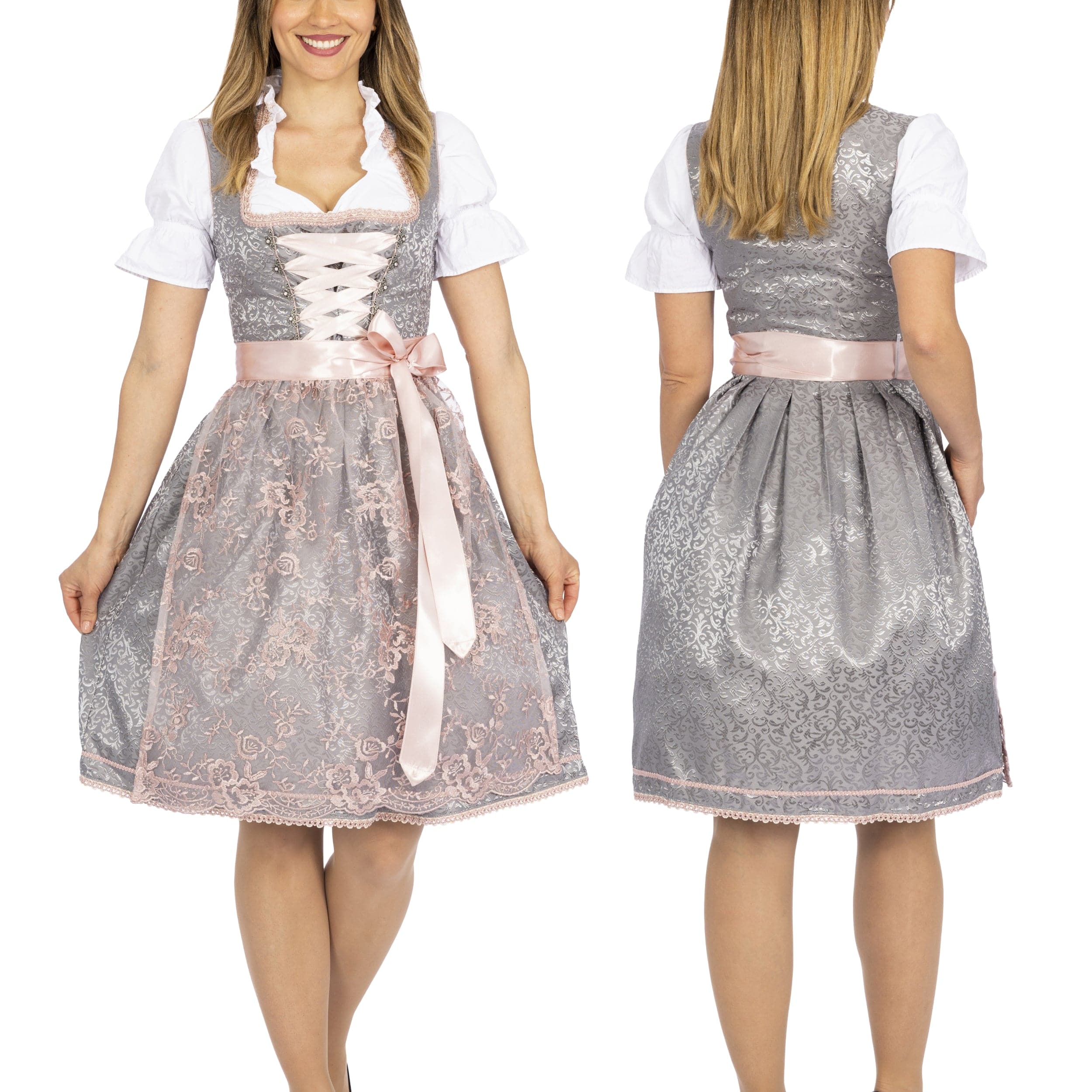 Bavaria Trachten Women's German Dirndl Dress Silver Rose Oktoberfest 