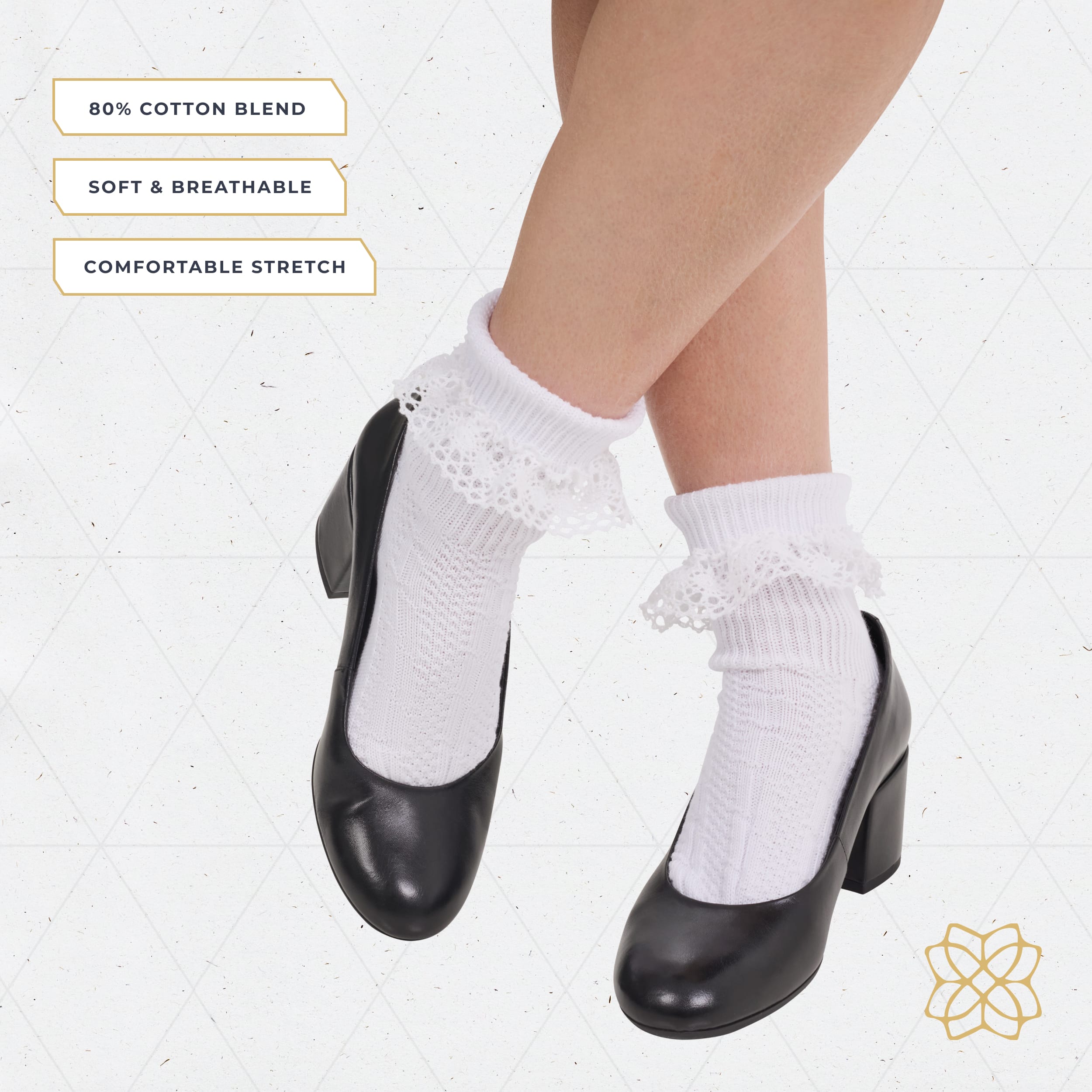Bavaria Trachten Women Turn Cuff Socks White Oktoberfest 